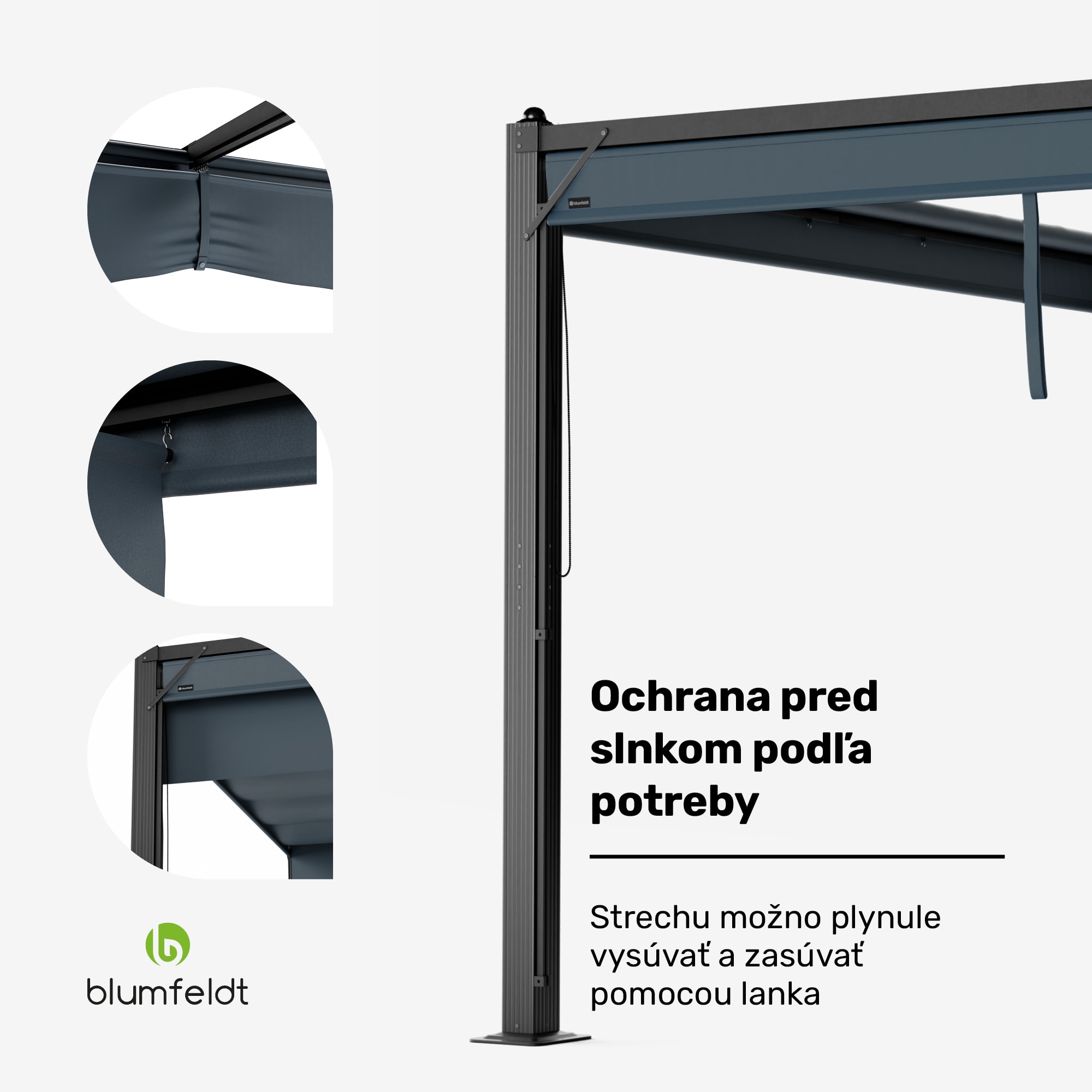 Blumfeldt Pantheon Cortina pergola 3x3 m, odolná voči poveternostným vplyvom, hliník, prášková farba, rolety – Obrázok 2