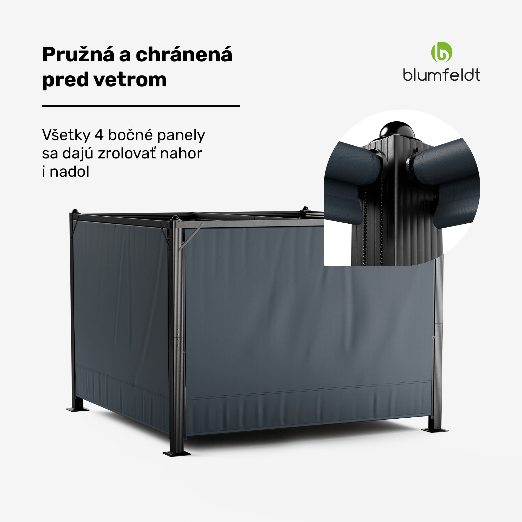 Blumfeldt Pantheon Cortina pergola 3x3 m, odolná voči poveternostným vplyvom, hliník, prášková farba, rolety – Obrázok 3