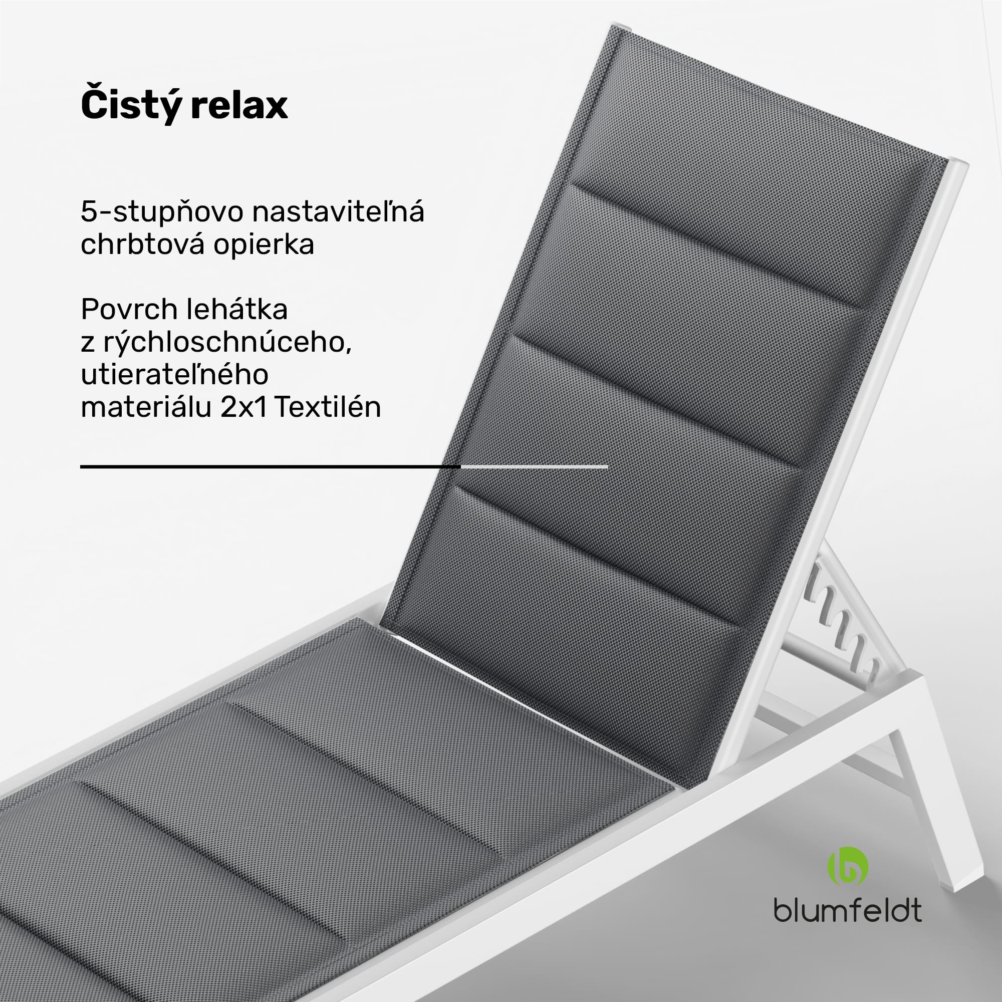 Blumfeldt Renazzo Lounge ležadlo, nosnosť 120 kg, 5-stupňové, vodoodpudivé
