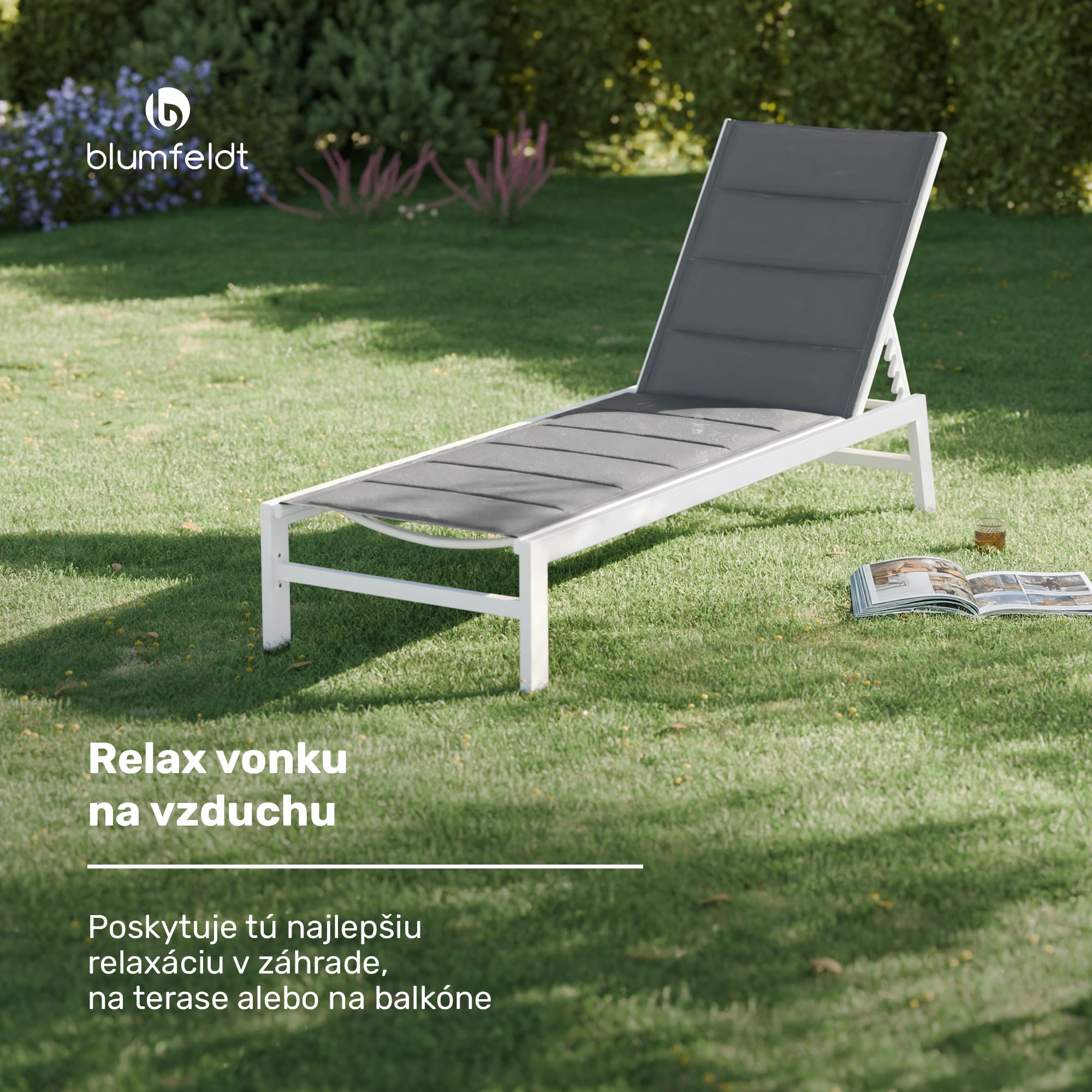 Blumfeldt Renazzo Lounge ležadlo, nosnosť 120 kg, 5-stupňové, vodoodpudivé – Obrázok 2