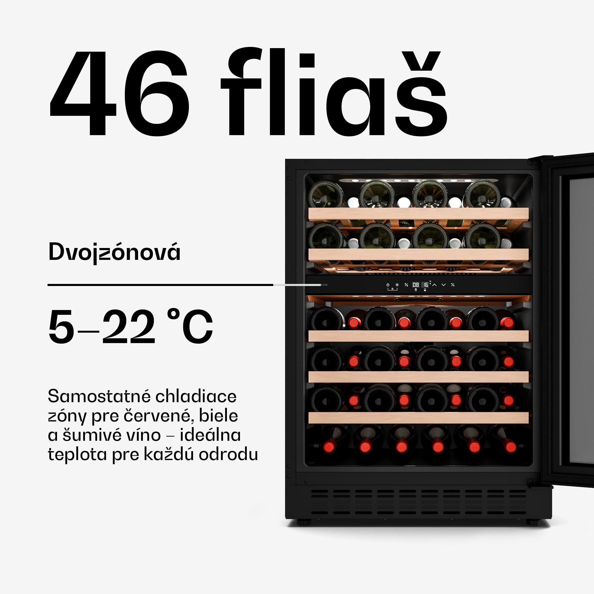 Klarstein Velaire podpultová chladnička na víno, moderná, elegantná, UV ochrana, Dvojzónová, 46 fliaš – Obrázok 2