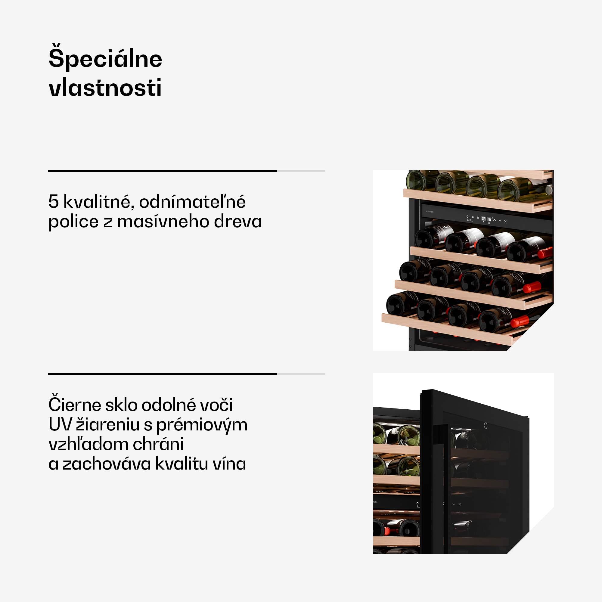 Klarstein Velaire podpultová chladnička na víno, moderná, elegantná, UV ochrana, Dvojzónová, 46 fliaš – Obrázok 4