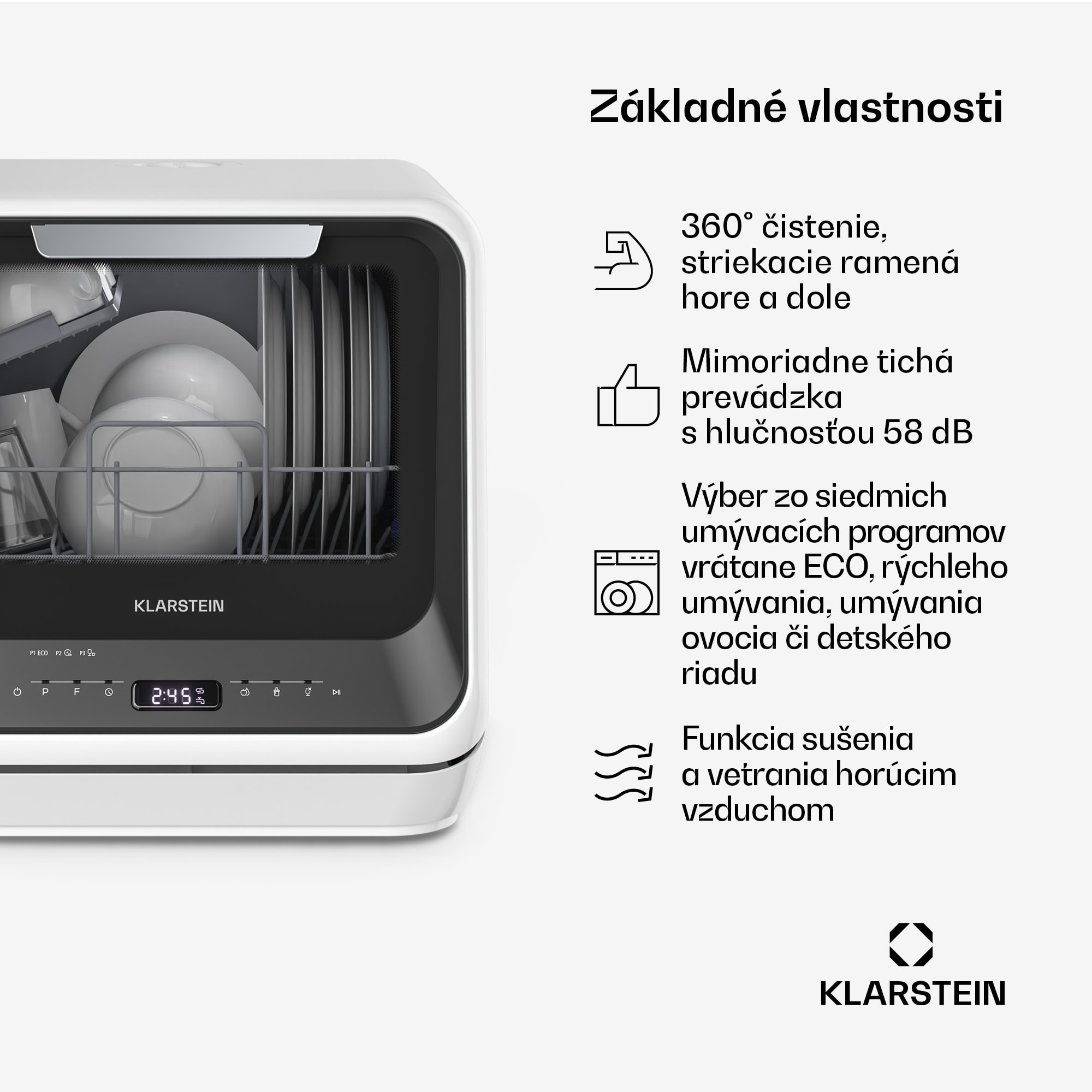 Klarstein Amazonia, Mini umývačka riadu, Kompaktná, 7 programov, Prenosná – Obrázok 2