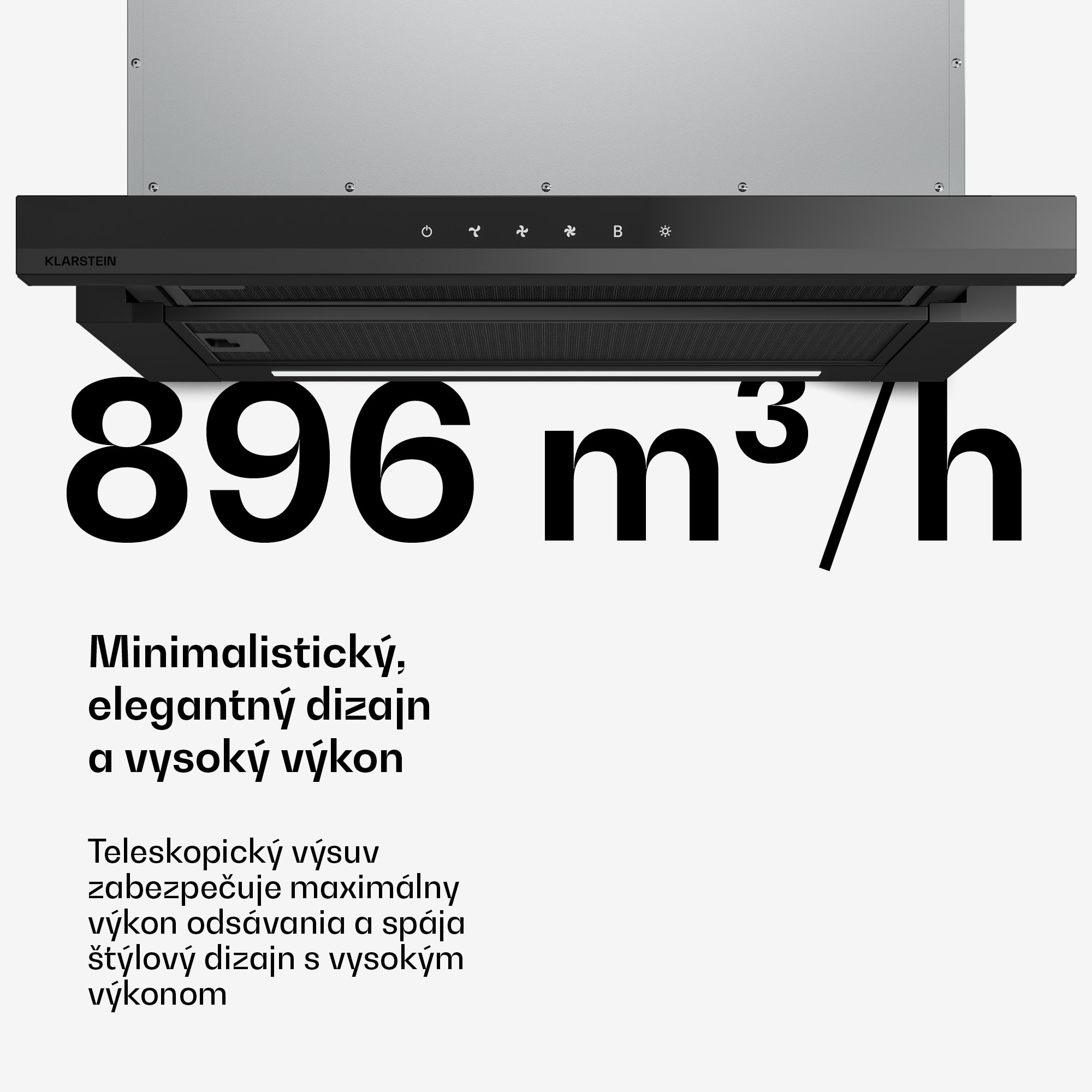 Klarstein Velaire výsuvný digestor 60 cm, Elegantný, minimalistický, výkonný, EEC A++, 896 m³/h – Obrázok 3