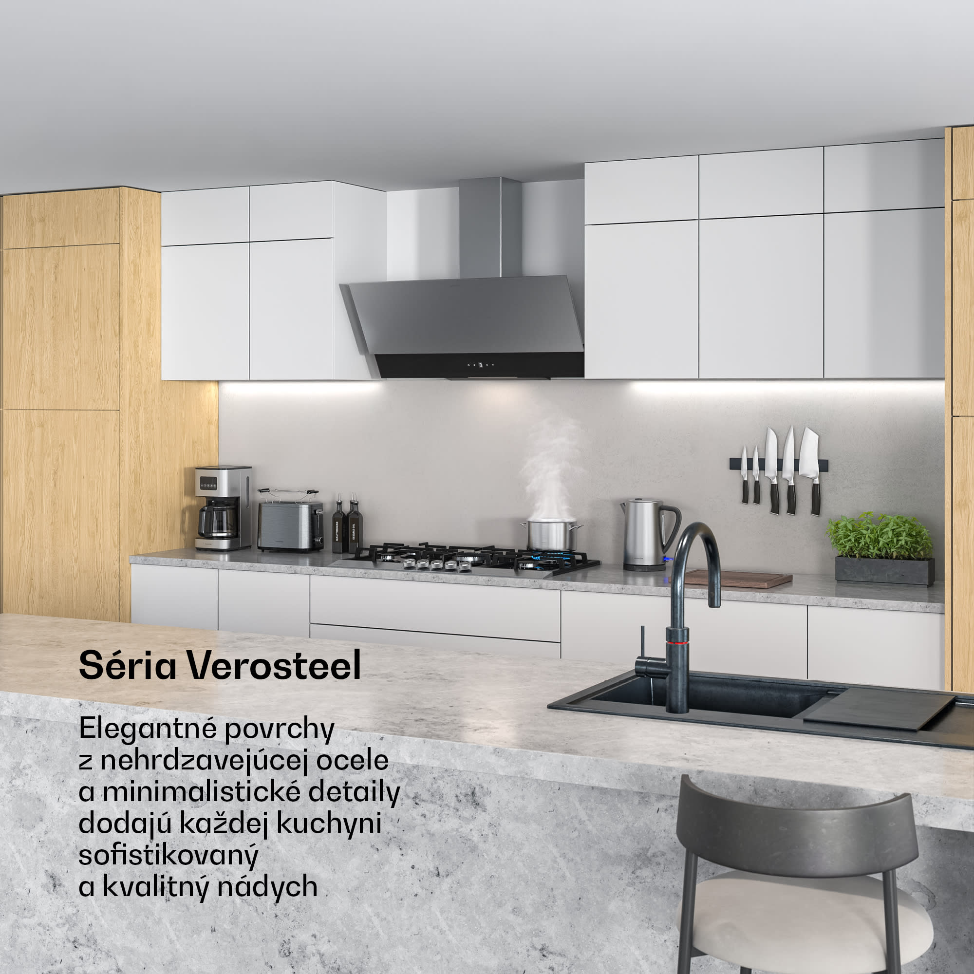 Klarstein Verosteel digestor, Elegantný, minimalistický, výkonný, Energetická trieda A, 624 m³/h, 90 cm