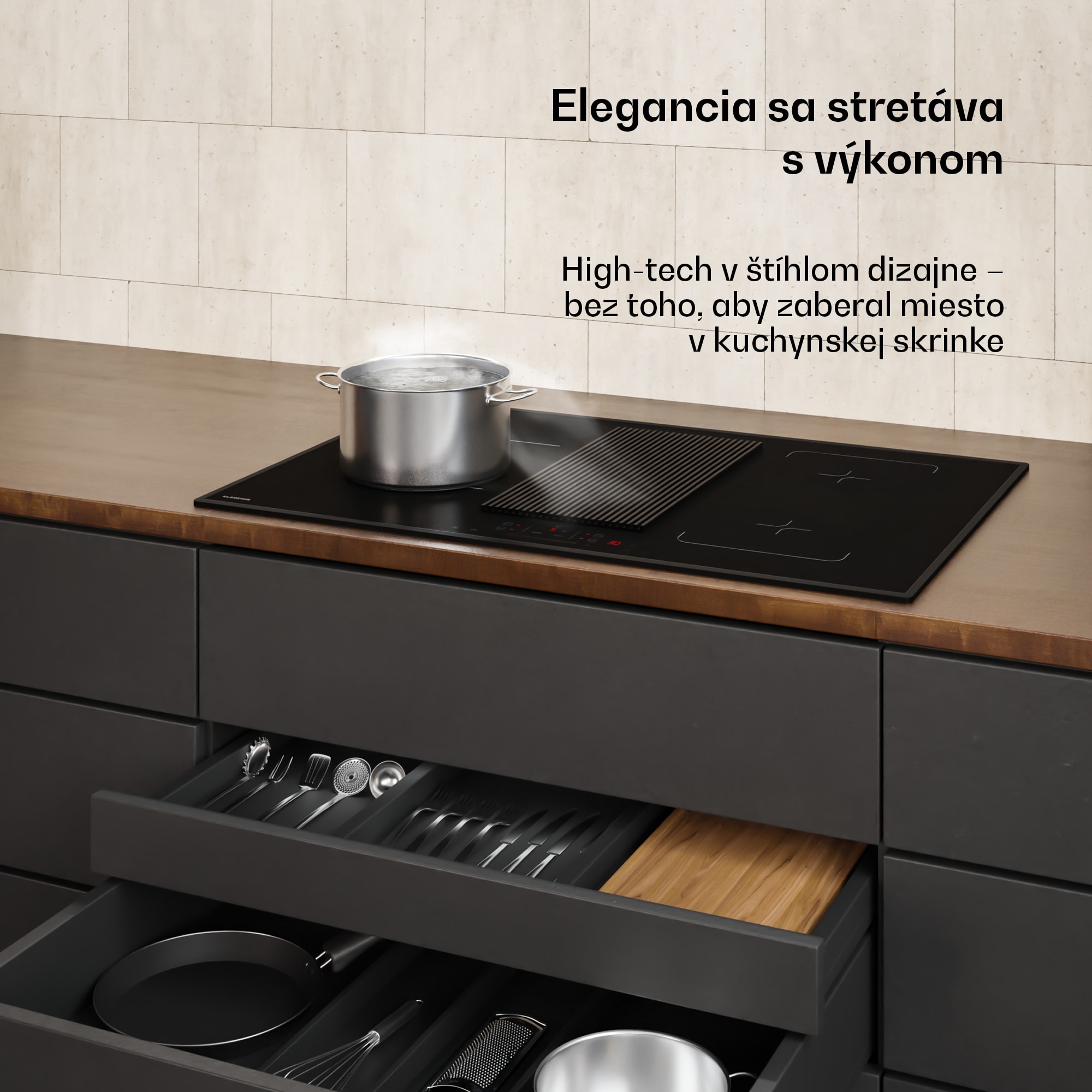 Klarstein Velaire hybridná indukčná varná doska s integrovaným digestorom Elegantná, minimalistická, výkonná 8400 W 80 cm – Obrázok 2