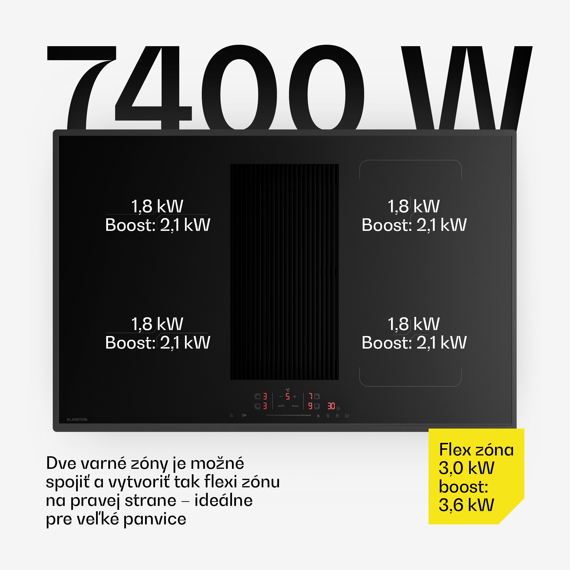 Klarstein Velaire hybridná indukčná varná doska s integrovaným digestorom Elegantná, minimalistická, výkonná 8400 W 80 cm – Obrázok 3