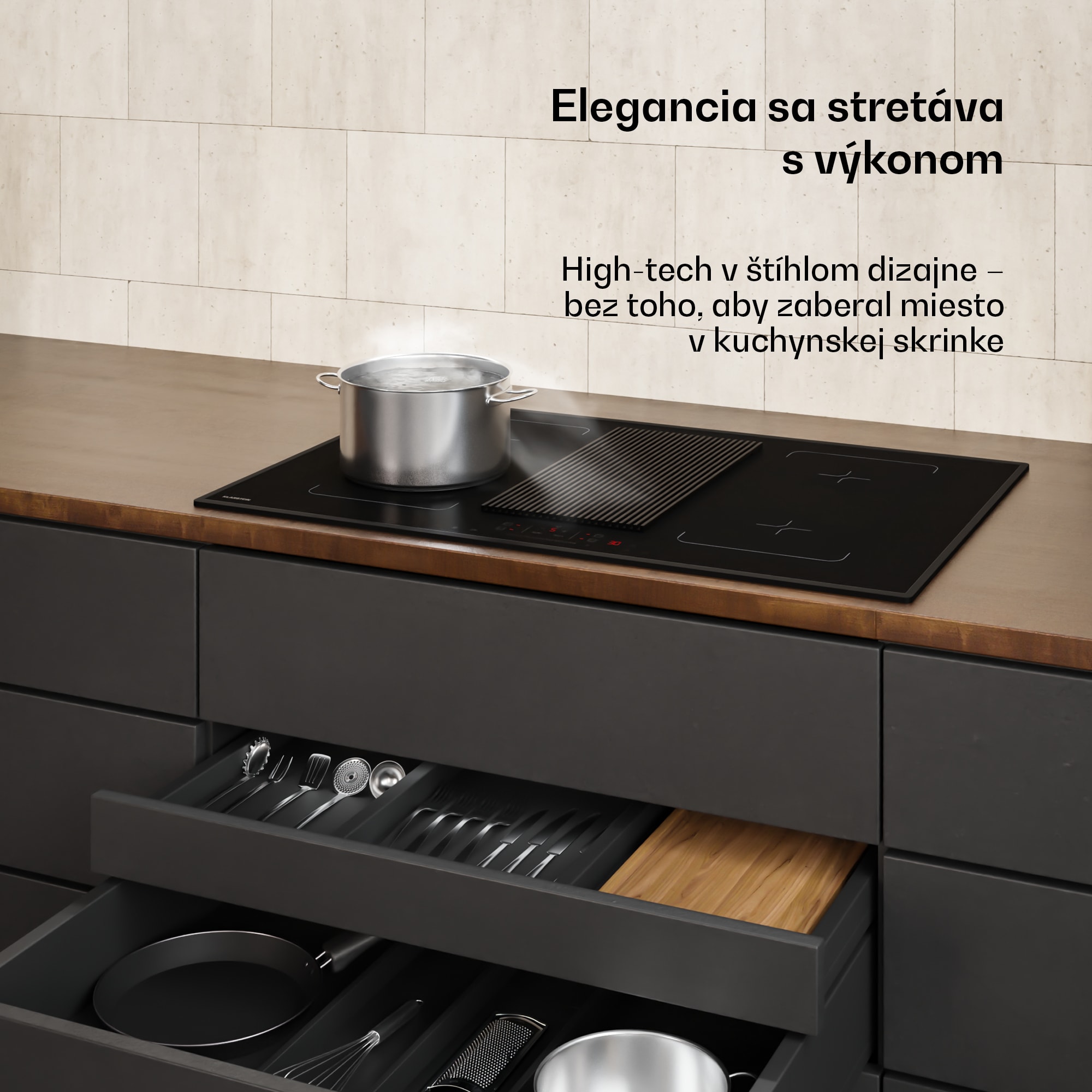 Klarstein Velaire flexi-indukčná varná doska s integrovaným digestorom Elegantná, minimalistická, výkonná 8400 W 80 cm – Obrázok 2
