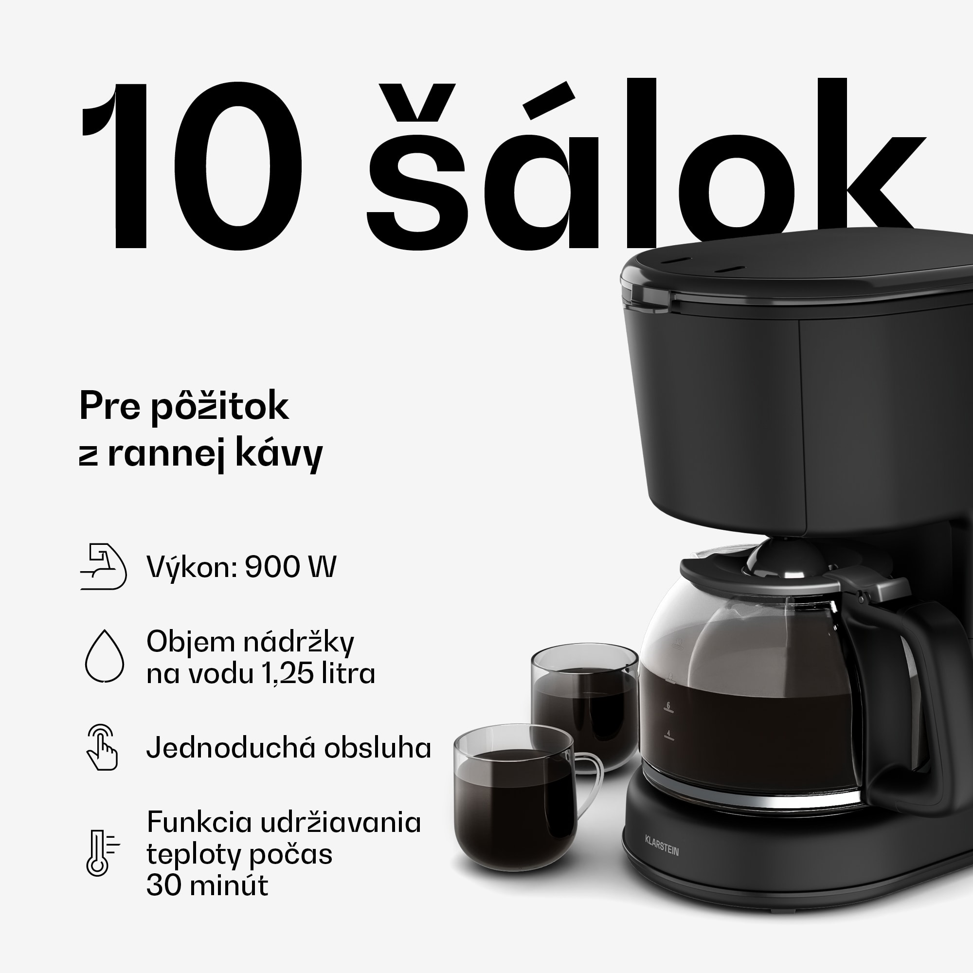 Klarstein Velaire kávovar na filtrovanú kávu | 1,25 litra | Funkcia udržiavania teploty | 900 W | 10 šálok – Obrázok 2