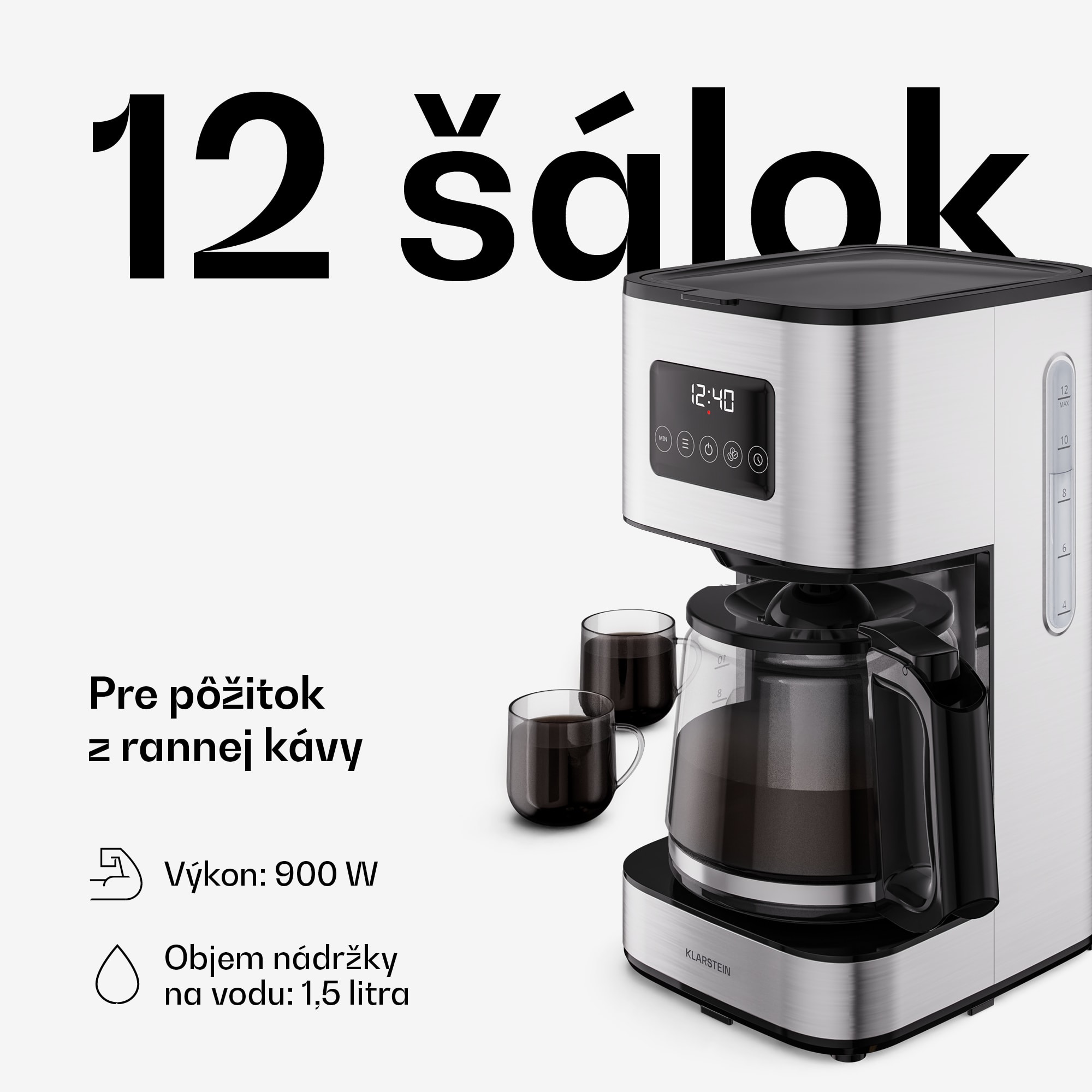 Klarstein Verosteel kávovar na filtrovanú kávu | nehrdzavejúca oceľ | 1,5 litra | Funkcia udržiavania teploty | 12 šálok – Obrázok 2