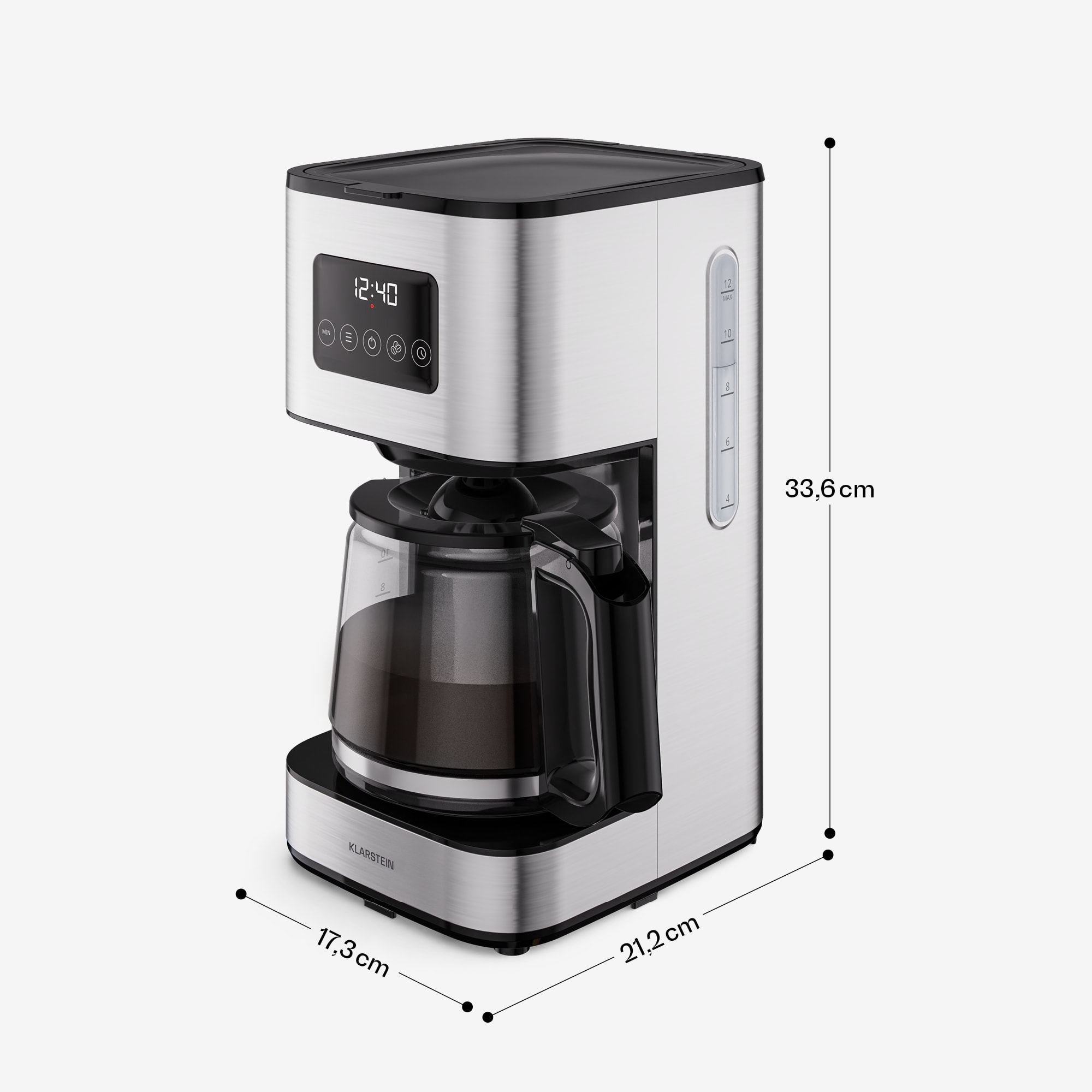 Klarstein Verosteel kávovar na filtrovanú kávu | nehrdzavejúca oceľ | 1,5 litra | Funkcia udržiavania teploty | 12 šálok – Obrázok 4