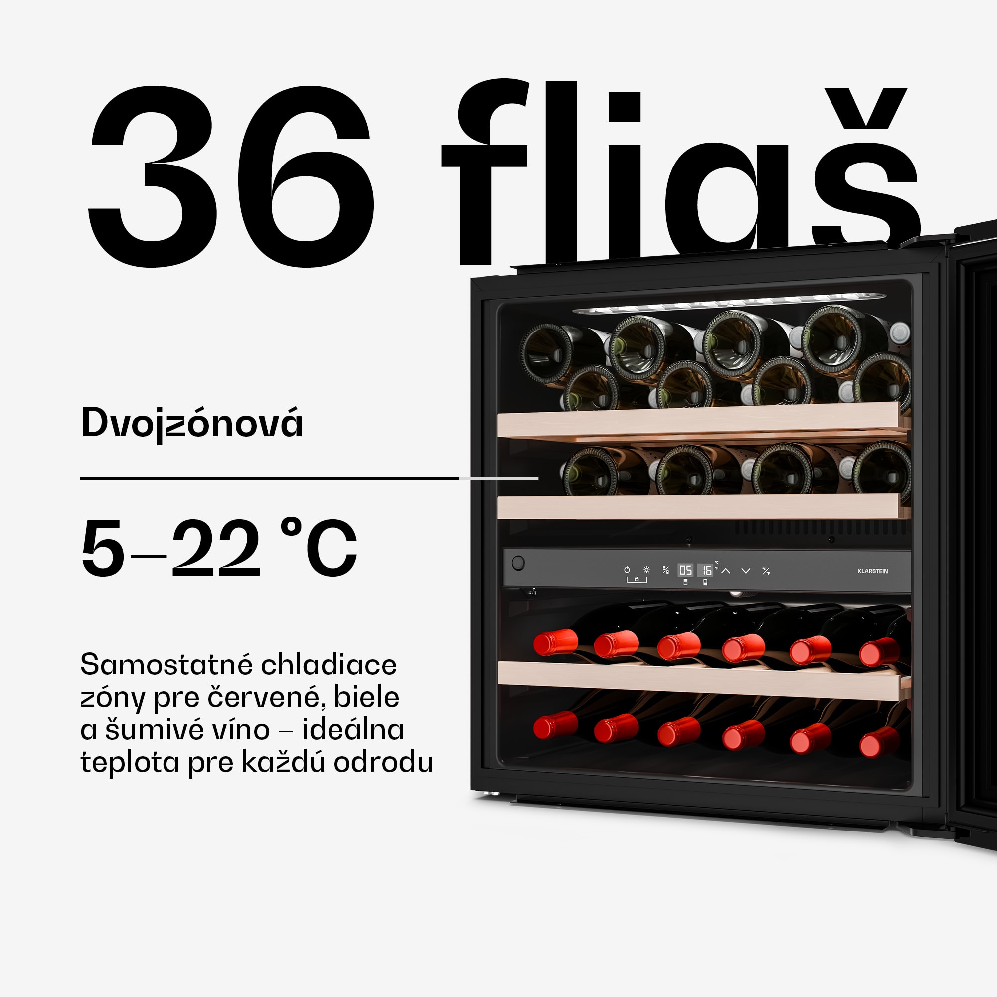 Klarstein Velaire vstavaná chladnička na víno, Moderná, elegantná, UV ochrana, Dvojzónová, 36 fliaš – Obrázok 2