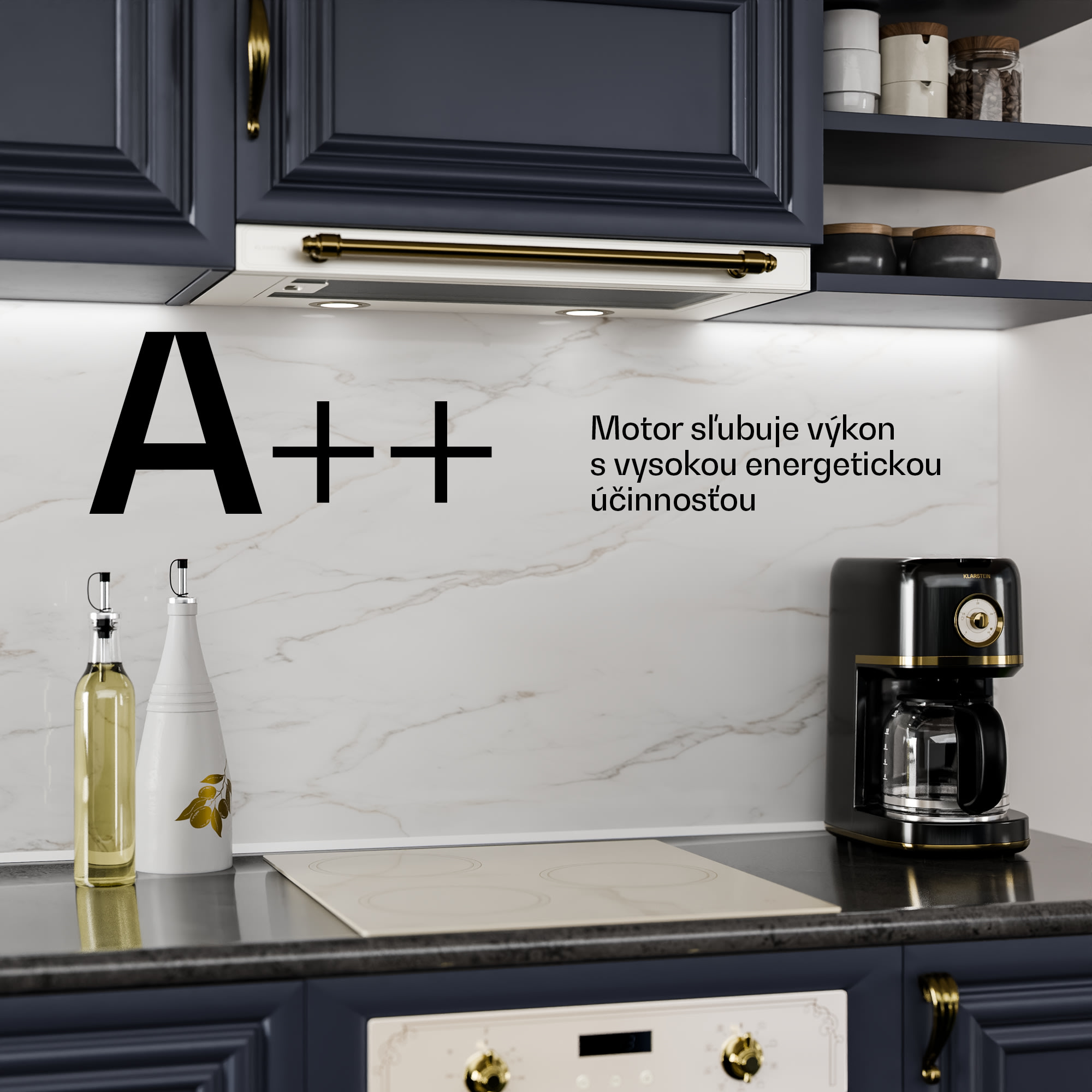Klarstein Victoria výsuvný digestor elegantný, retro inšpirovaný, nadčasový EEC A++ 359m³/h 60cm – Obrázok 4
