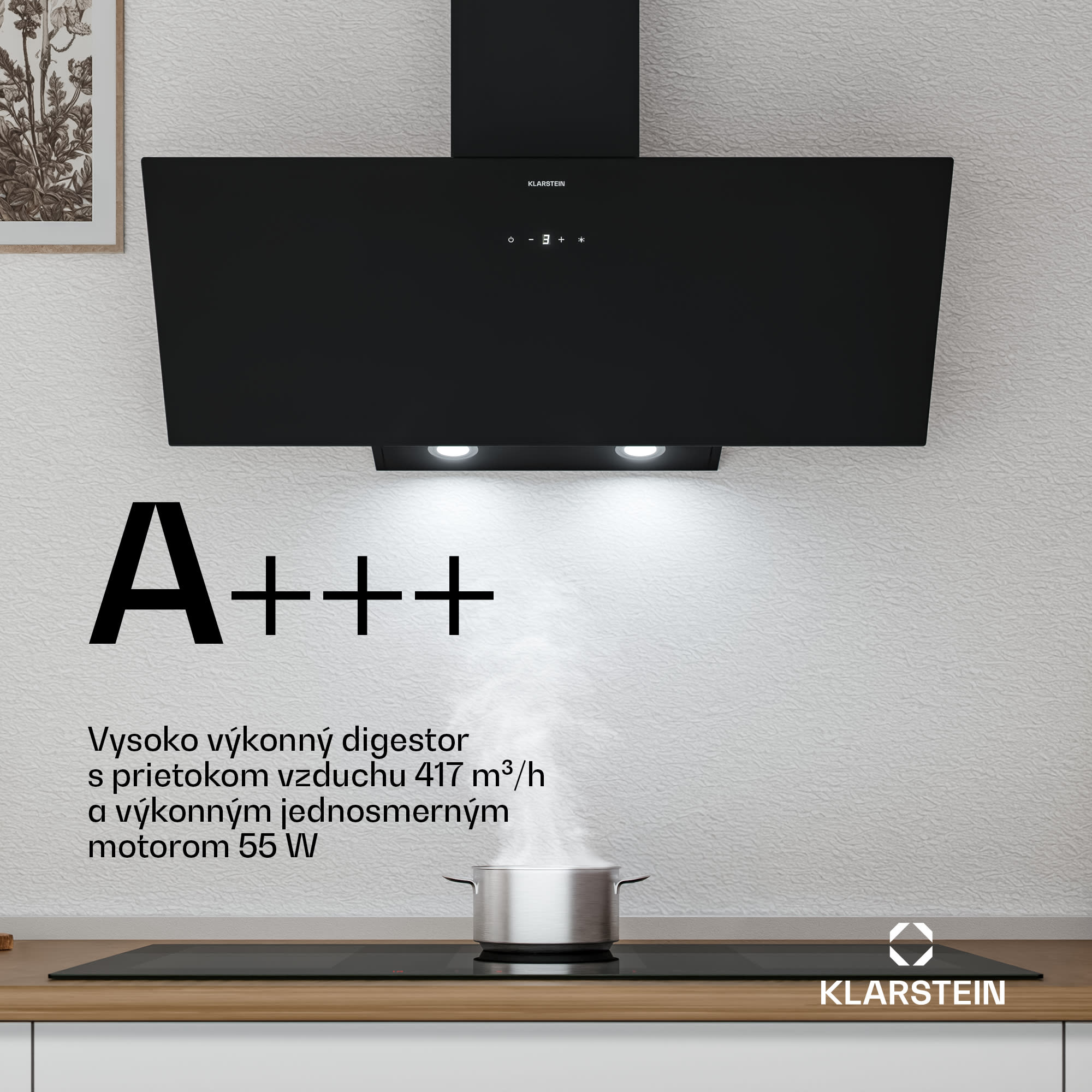 Klarstein Laurel šikmý digestor | režim odsávania vzduchu a recirkulácie | bezpečnostné sklo | 417 m³/h | 90 cm