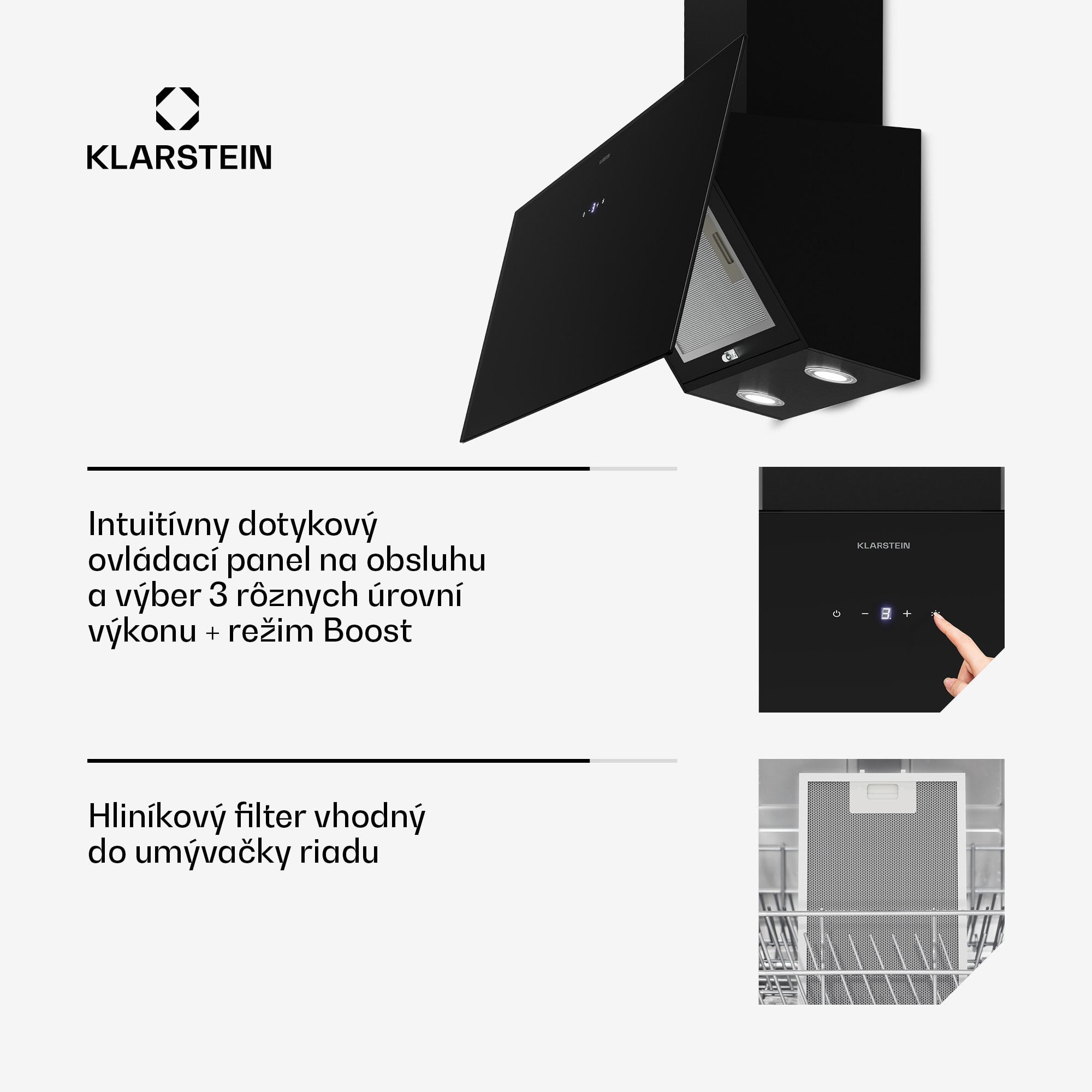 Klarstein Laurel šikmý digestor | režim odsávania vzduchu a recirkulácie | bezpečnostné sklo | 417 m³/h | 90 cm – Obrázok 5