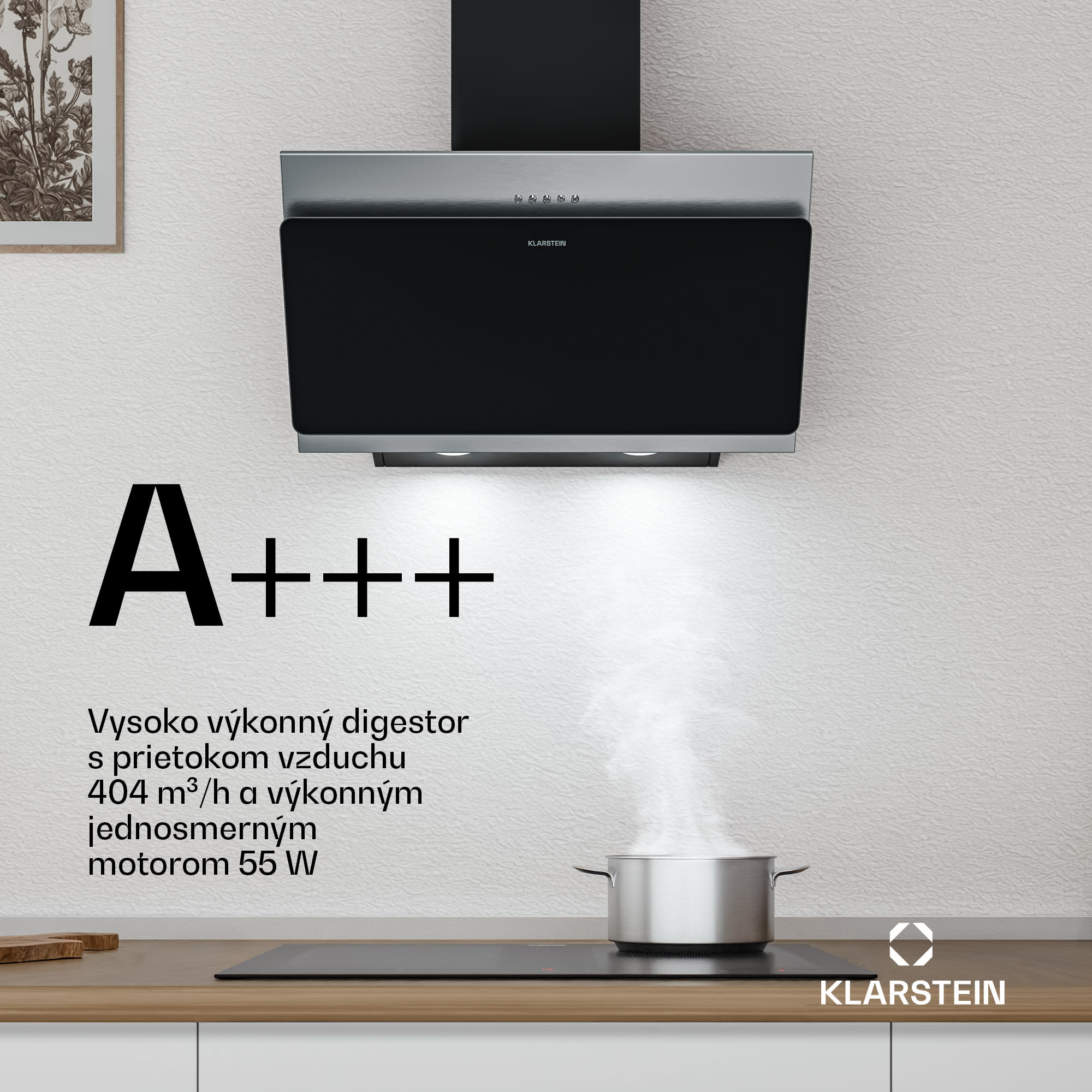 Klarstein Alessia šikmý digestor | režim odsávania vzduchu a recirkulácie | nehrdzavejúca oceľ | 404 m³/h | 60 cm