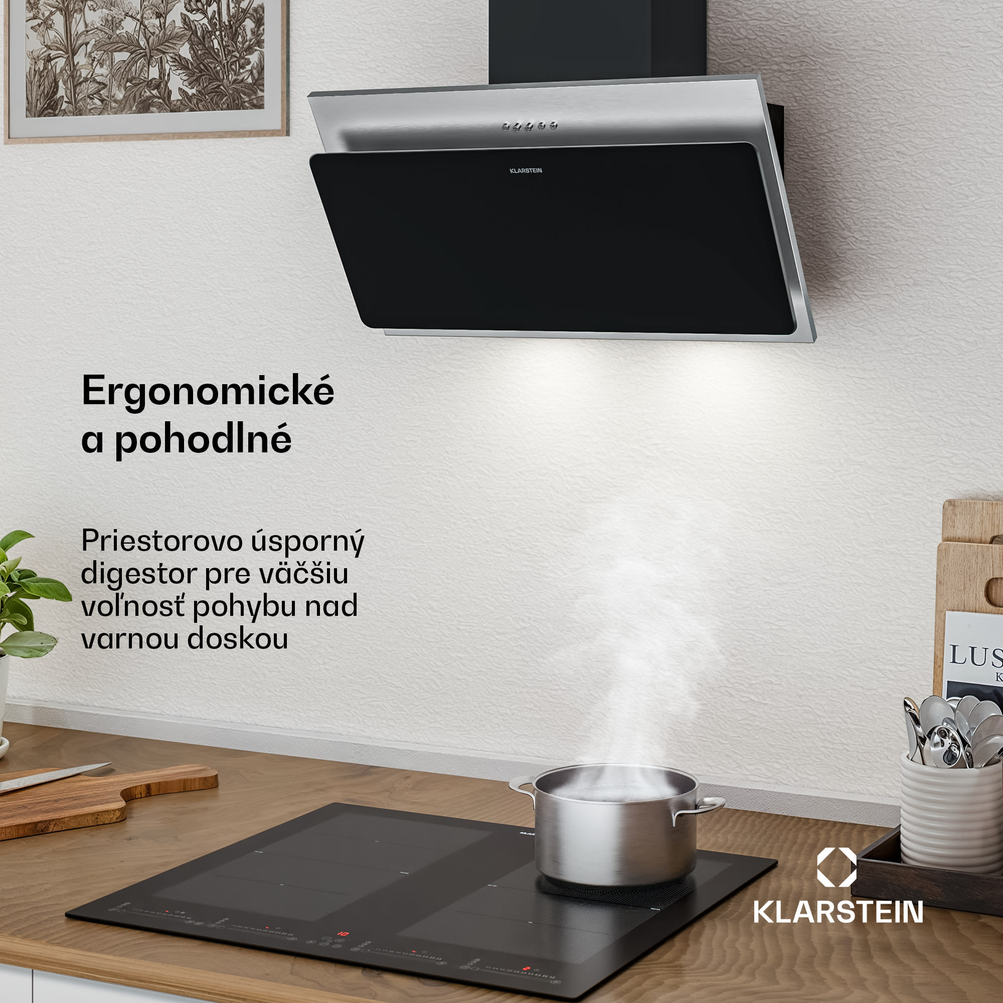 Klarstein Alessia šikmý digestor | režim odsávania vzduchu a recirkulácie | nehrdzavejúca oceľ | 404 m³/h | 60 cm – Obrázok 2