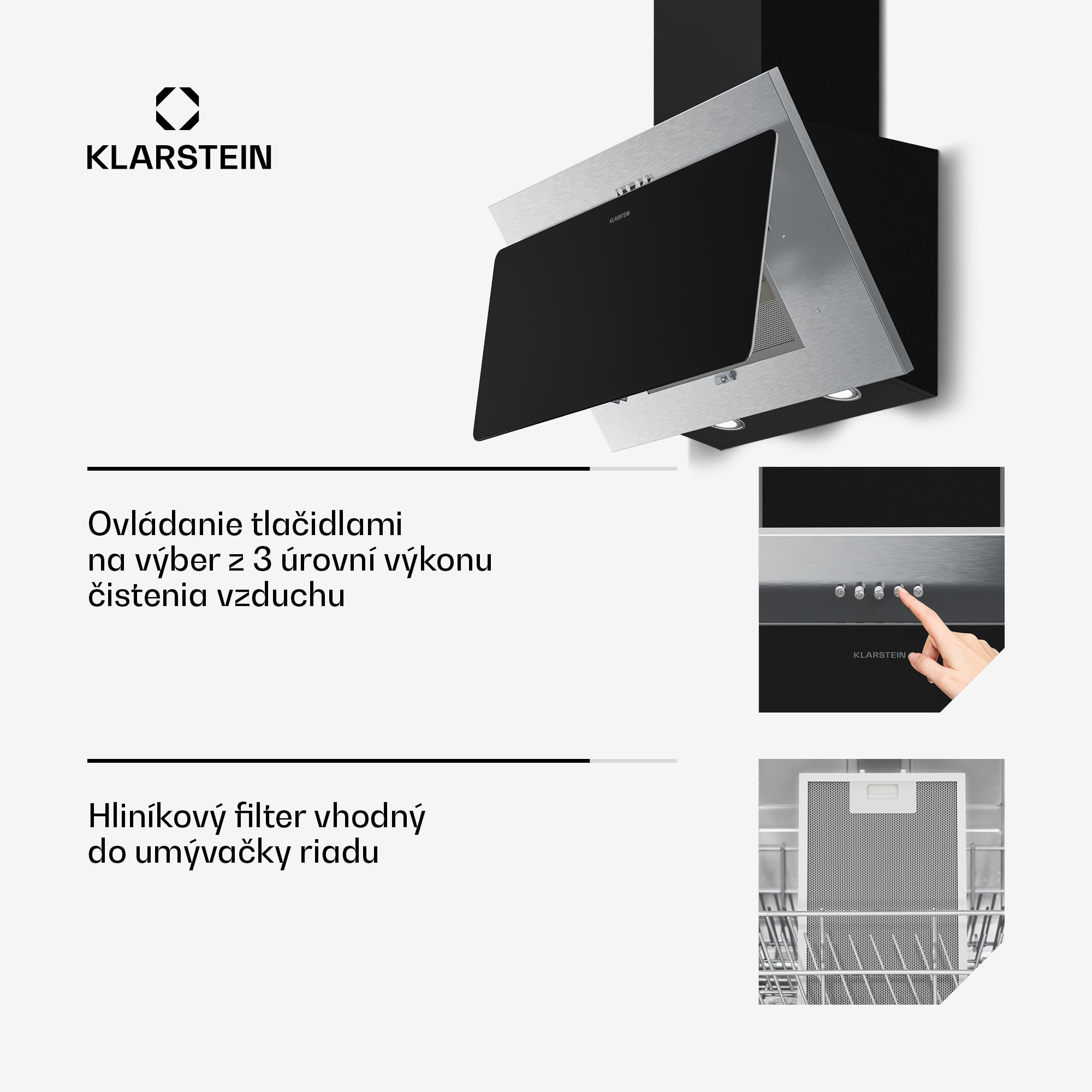 Klarstein Alessia šikmý digestor | režim odsávania vzduchu a recirkulácie | nehrdzavejúca oceľ | 404 m³/h | 60 cm – Obrázok 5