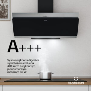 Klarstein Alessia šikmý digestor | režim odsávania vzduchu a recirkulácie | nehrdzavejúca oceľ | 404 m³/h | 90 cm