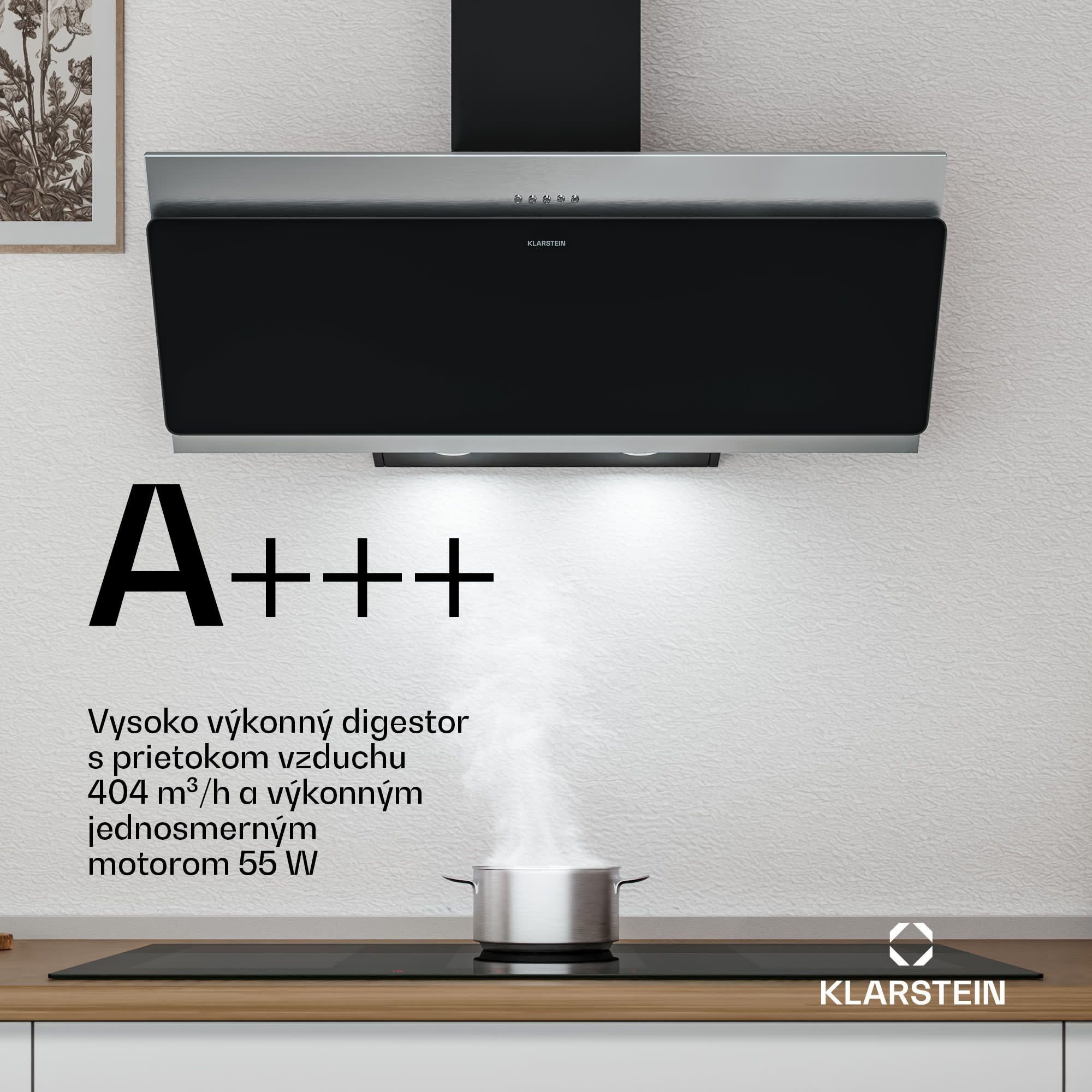 Klarstein Alessia šikmý digestor | režim odsávania vzduchu a recirkulácie | nehrdzavejúca oceľ | 404 m³/h | 90 cm