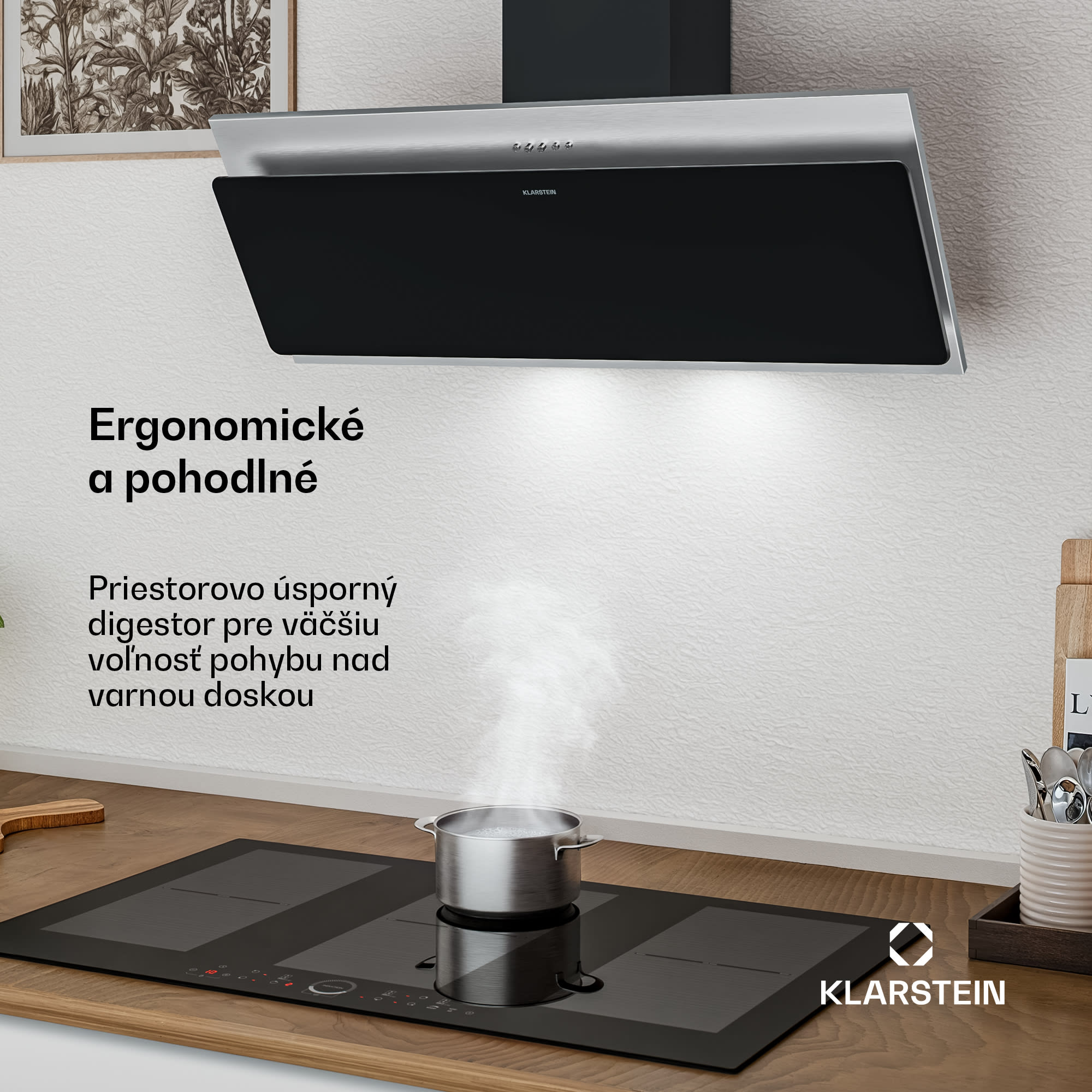 Klarstein Alessia šikmý digestor | režim odsávania vzduchu a recirkulácie | nehrdzavejúca oceľ | 404 m³/h | 90 cm – Obrázok 2