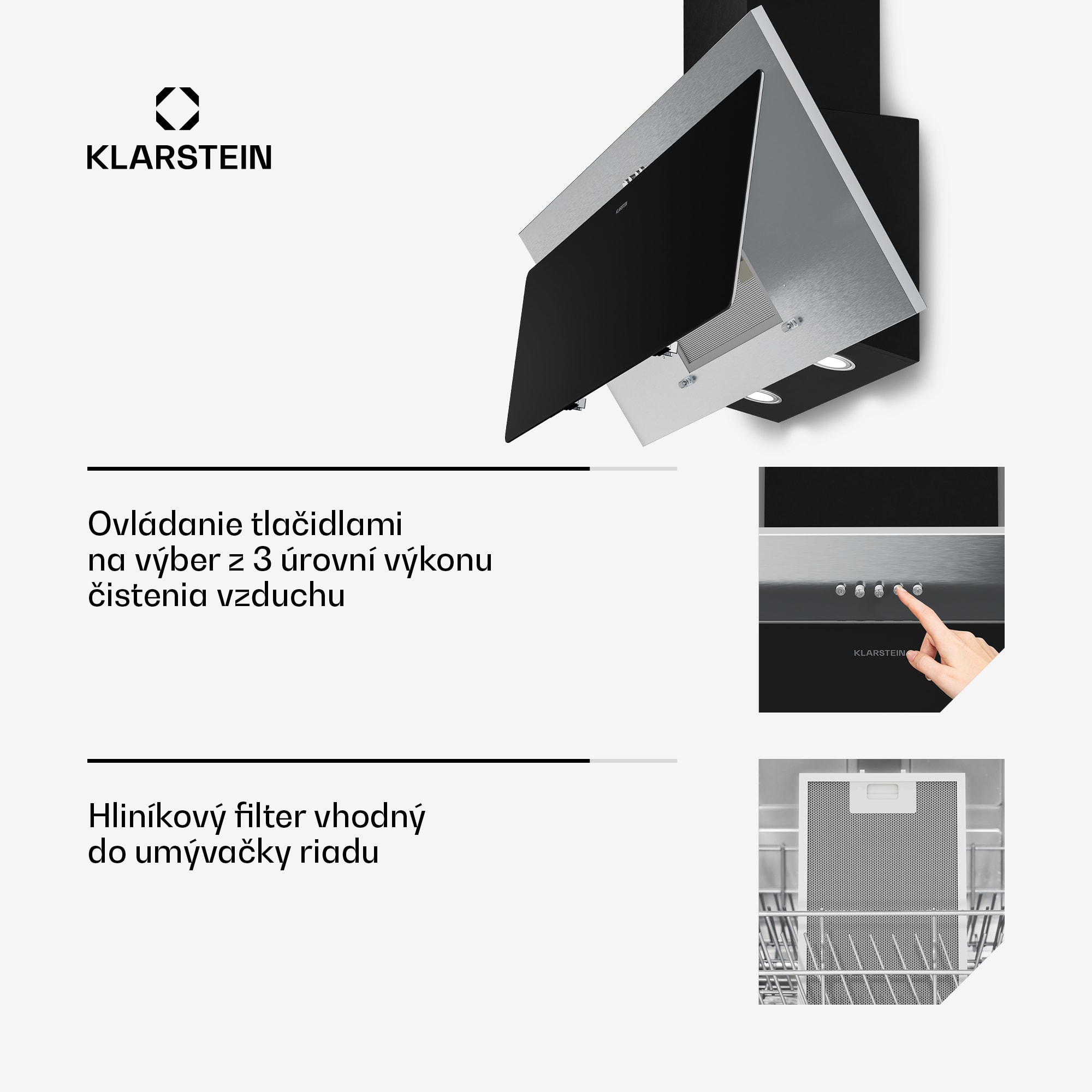 Klarstein Alessia šikmý digestor | režim odsávania vzduchu a recirkulácie | nehrdzavejúca oceľ | 404 m³/h | 90 cm – Obrázok 5