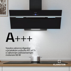 Klarstein BigBite šikmý digestor | režim odsávania vzduchu a recirkulácie | bezpečnostné sklo | 417 m³/h | 90 cm