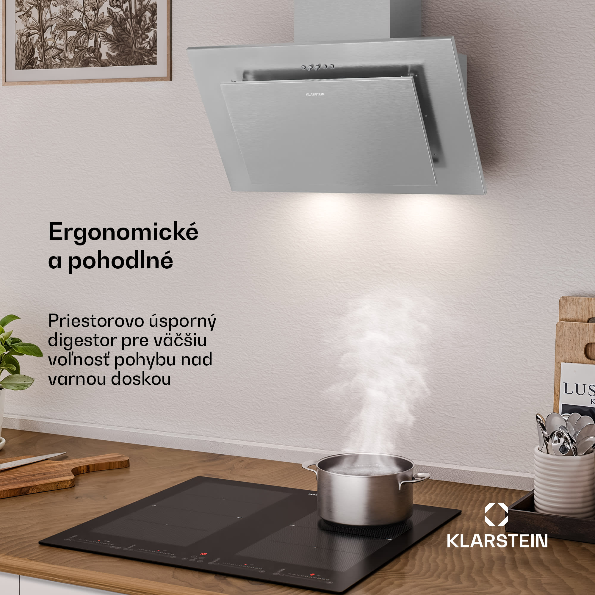 Klarstein Athena šikmý digestor | režim odsávania vzduchu a recirkulácie | 404 m³/h | 56 W | 60 cm – Obrázok 2