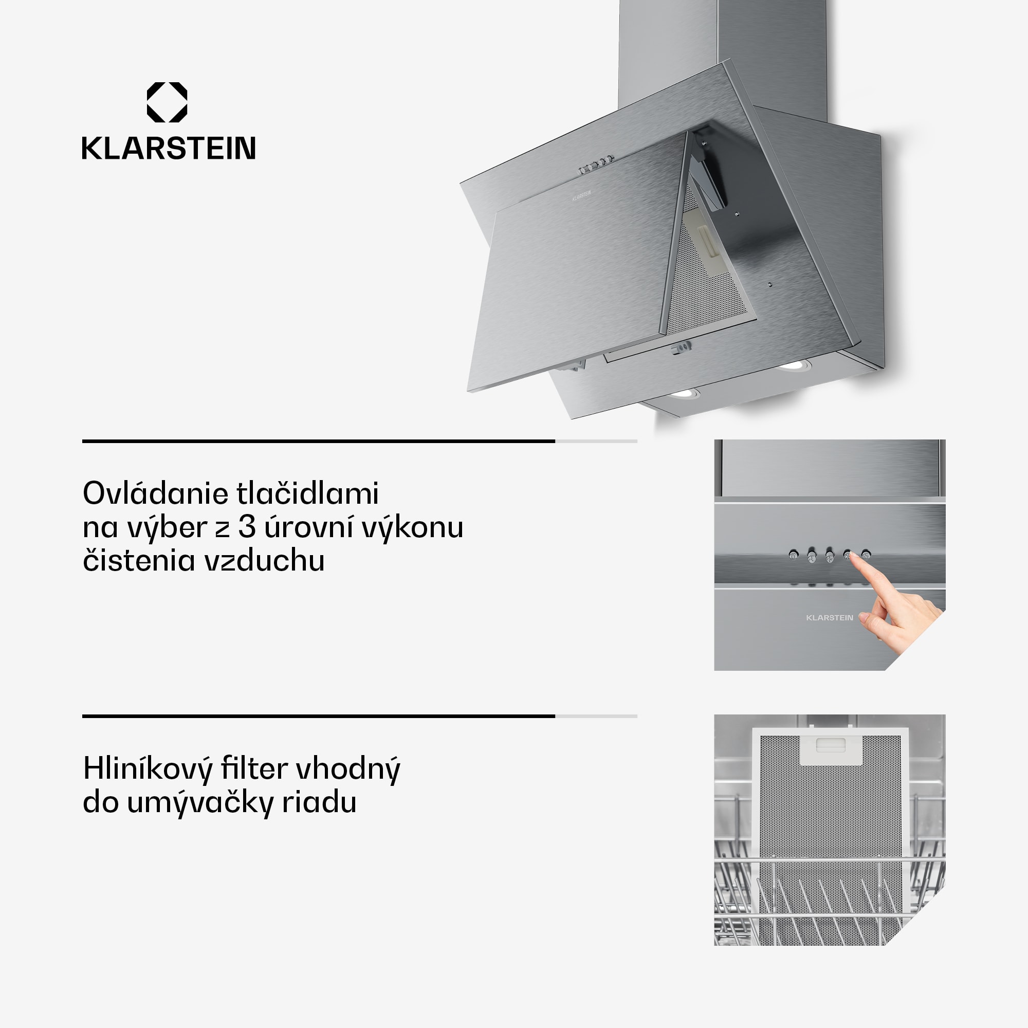 Klarstein Athena šikmý digestor | režim odsávania vzduchu a recirkulácie | 404 m³/h | 56 W | 60 cm – Obrázok 5