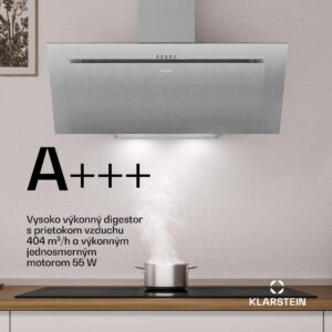 Klarstein Athena šikmý digestor | režim odsávania vzduchu a recirkulácie | 404 m³/h | 56 W | 90 cm