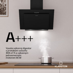 Klarstein Athena šikmý digestor | režim odsávania vzduchu a recirkulácie | 404 m³/h | 56 W | 60 cm