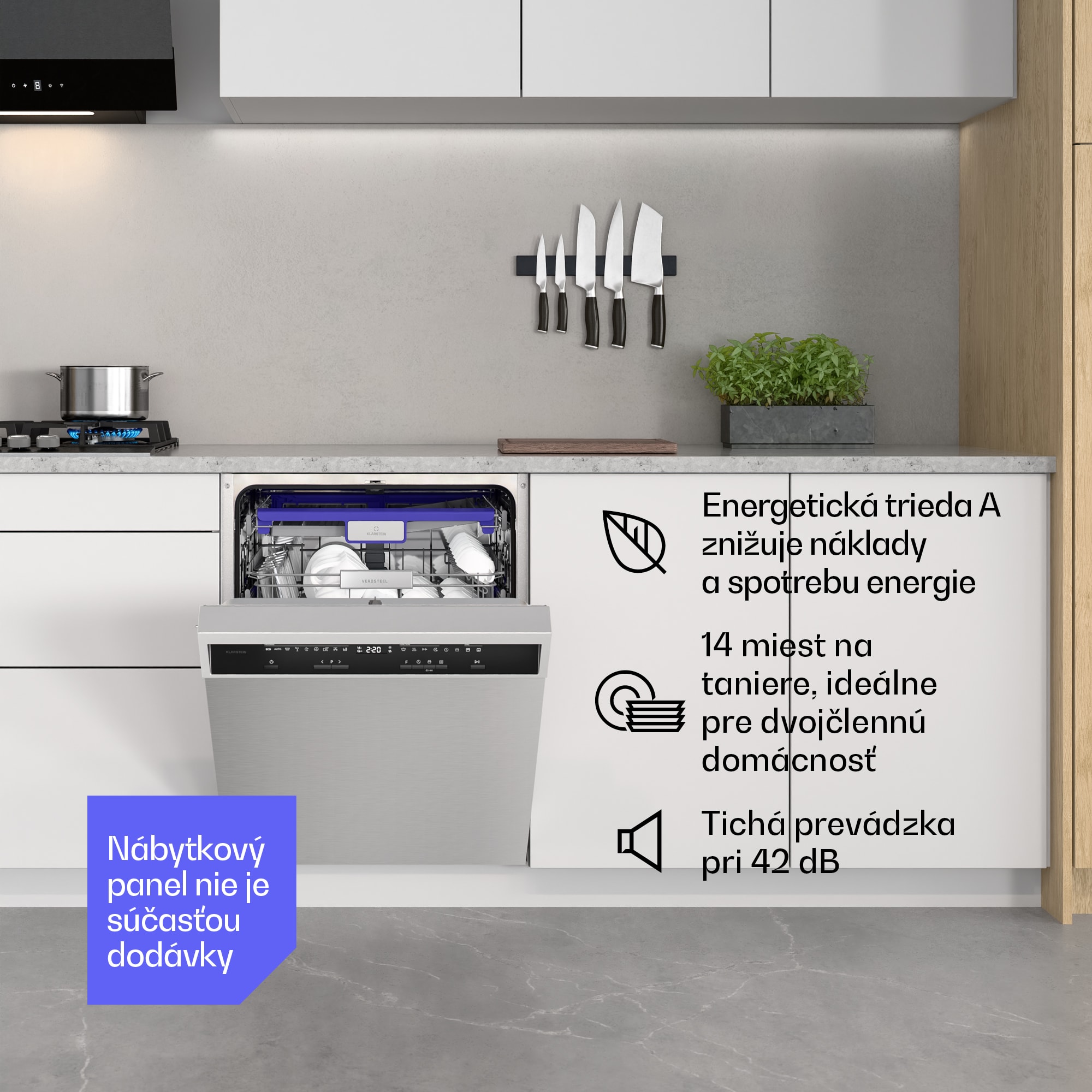 Klarstein Verosteel vstavaná umývačka riadu | Minimalistická, efektívna, elegantná | EEC A | 60 cm – Obrázok 2