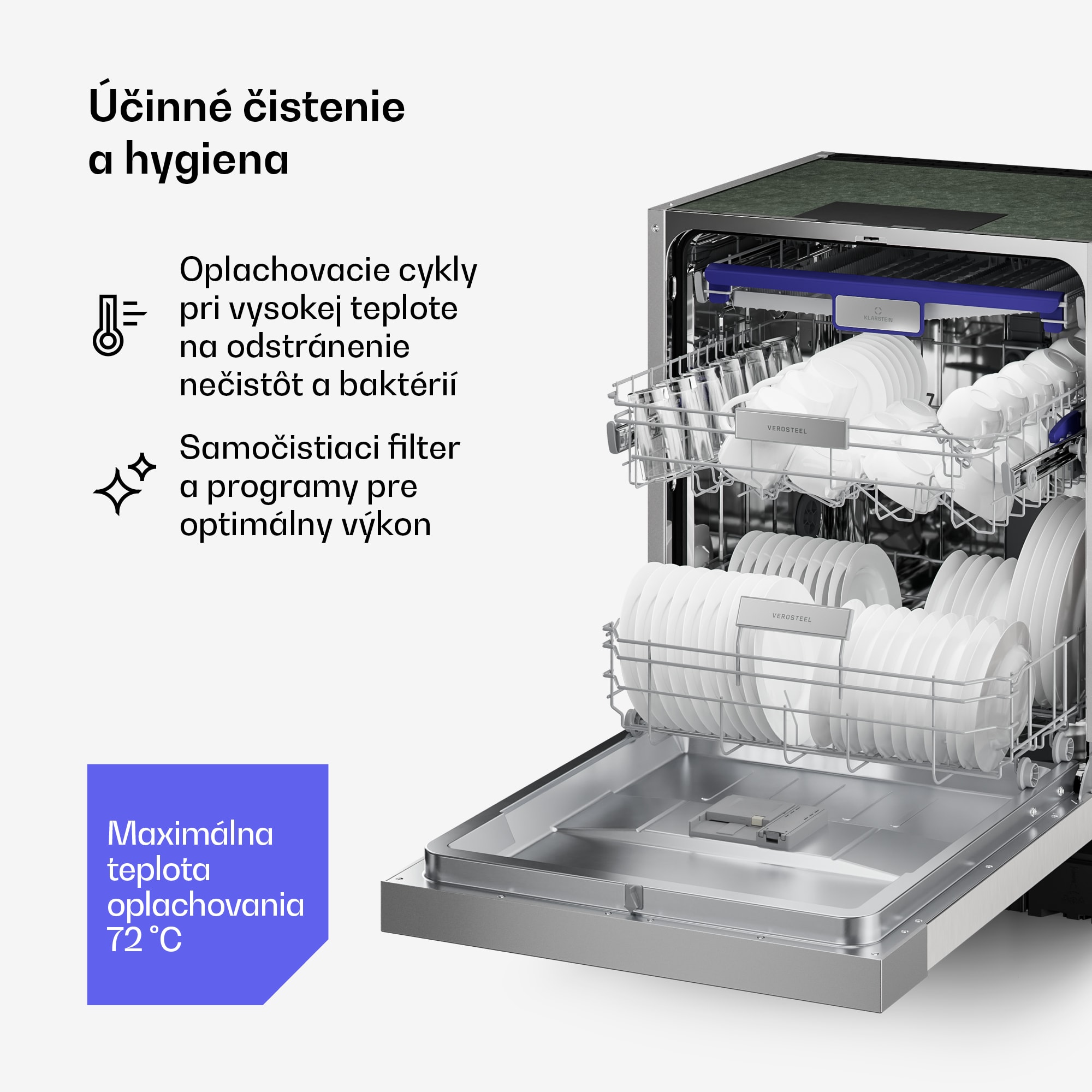 Klarstein Verosteel vstavaná umývačka riadu | Minimalistická, efektívna, elegantná | EEC A | 60 cm – Obrázok 5
