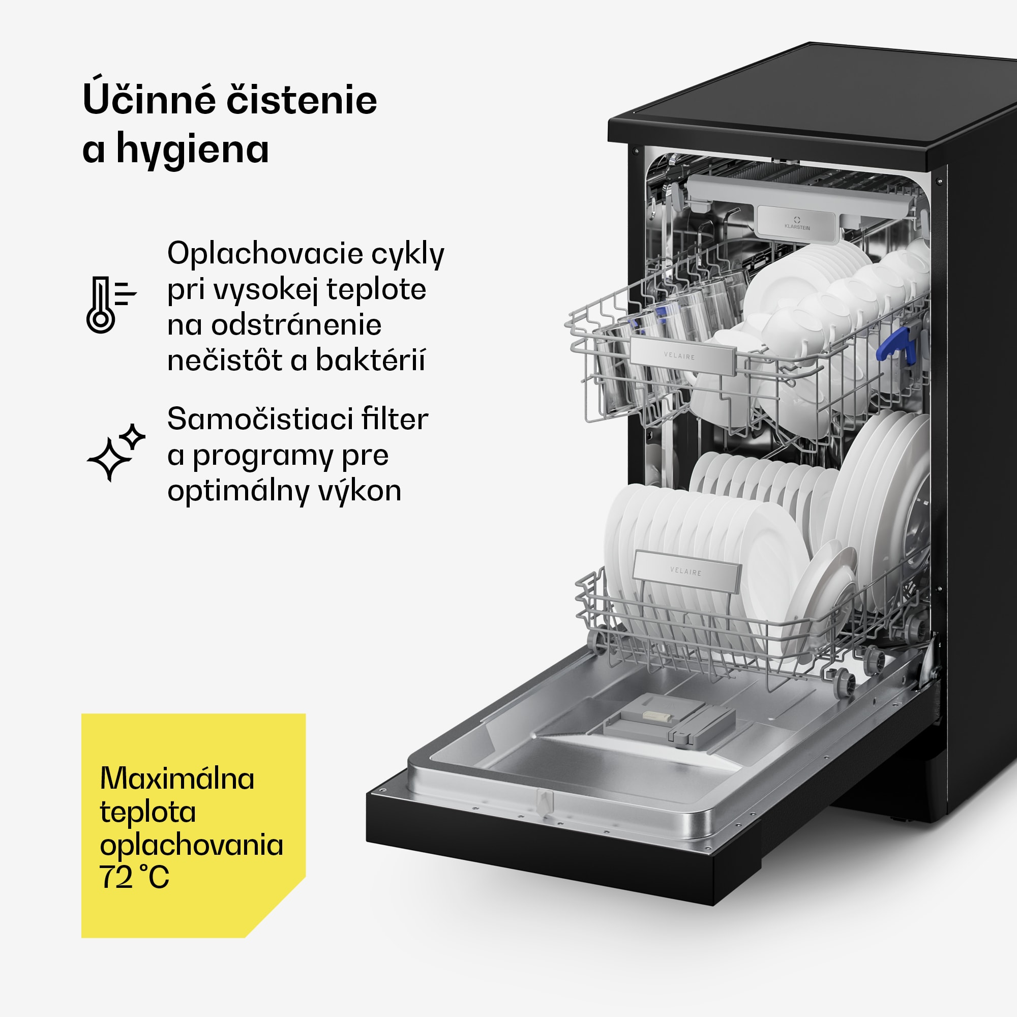 Klarstein Velaire voľne stojaca umývačka riadu | Minimalistická, kompaktná, výkonná | EEC B | 45 cm – Obrázok 5