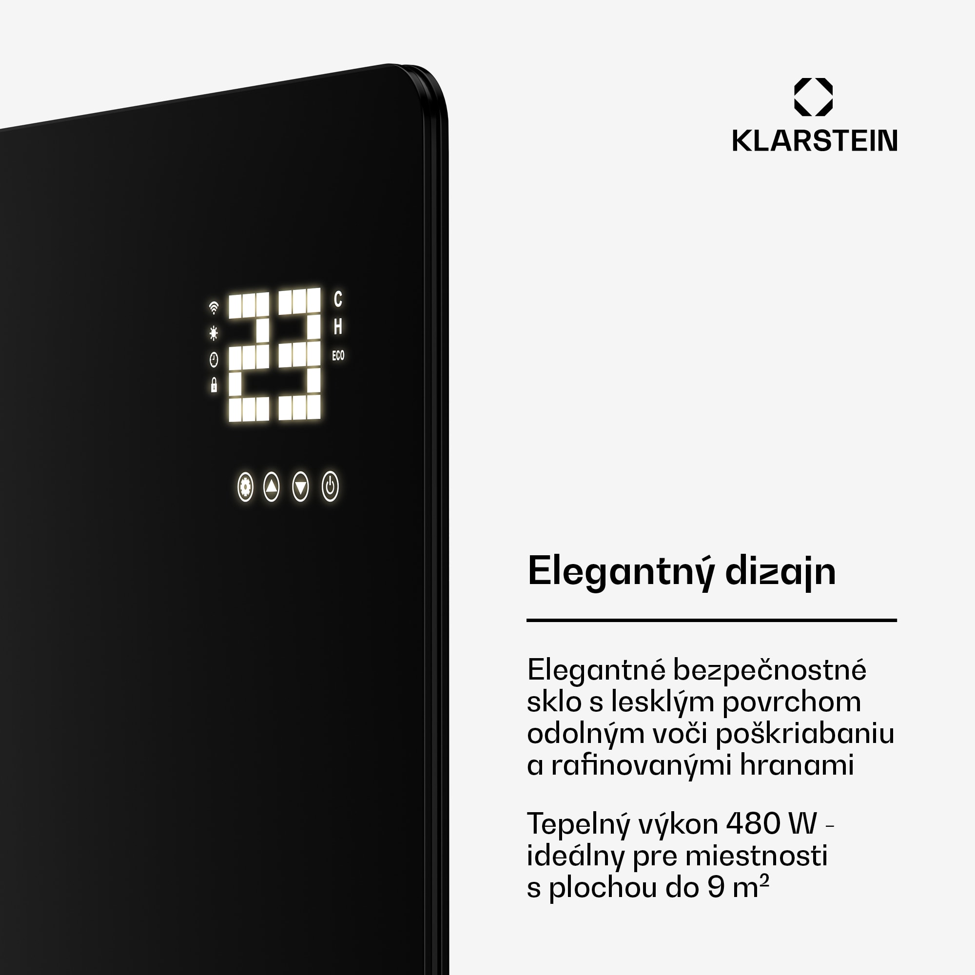 Klarstein Wonderglass infračervený panel | 480 W | 7 - 14 m² | Moderný sklenený dizajn | 90 cm x 58 cm – Obrázok 2