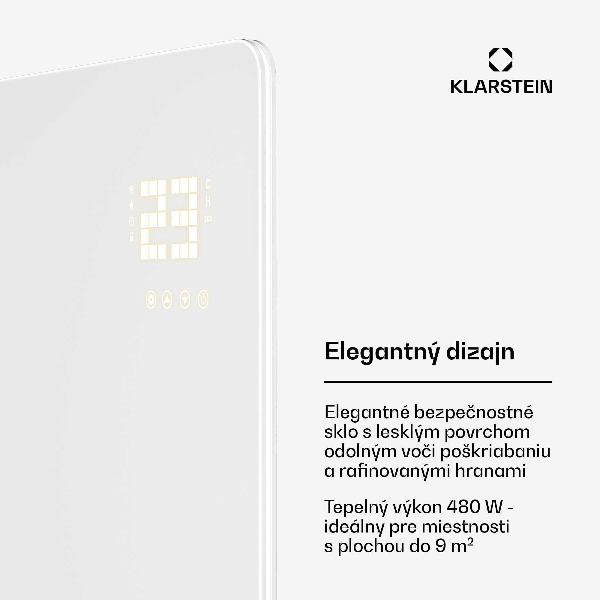 Klarstein Wonderglass infračervený panel | 480 W | 7 - 14 m² | Moderný sklenený dizajn | 90 cm x 58 cm – Obrázok 2