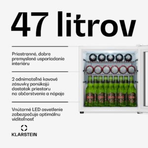 Klarstein Beersafe chladnička na nápoje so sklenenými dverami | 44 x 48 cm | Vnútorné LED osvetlenie | | Strieborno-biela