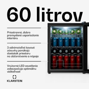 Klarstein Beersafe chladnička na nápoje so sklenenými dverami | 64 x 48 cm | Vnútorné LED osvetlenie | Strieborno-čierna