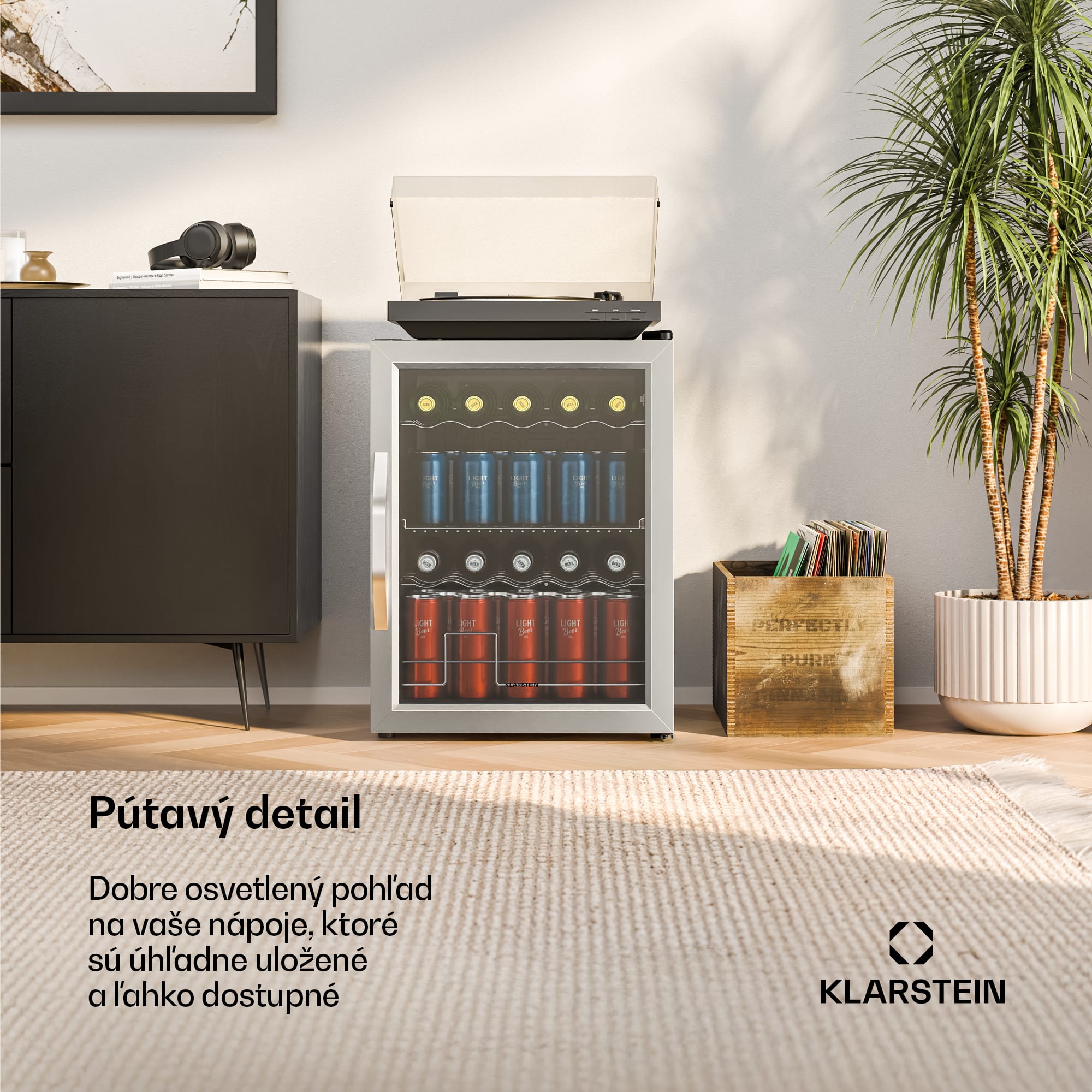 Klarstein Beersafe chladnička na nápoje so sklenenými dverami | 64 x 48 cm | Vnútorné LED osvetlenie | Strieborno-čierna – Obrázok 2
