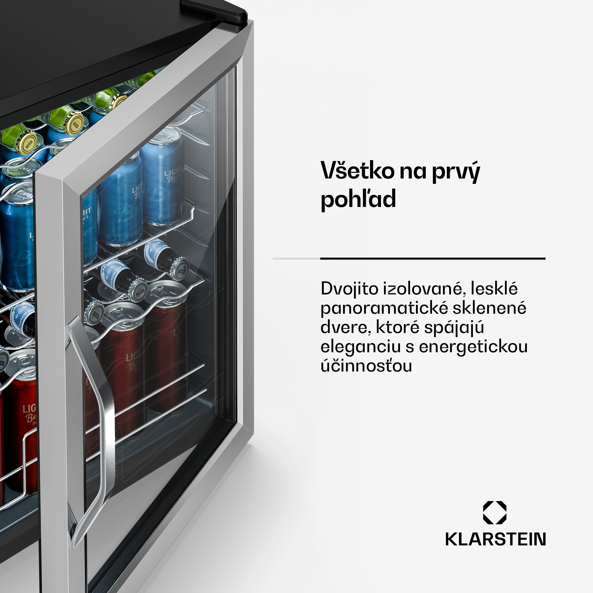 Klarstein Beersafe chladnička na nápoje so sklenenými dverami | 64 x 48 cm | Vnútorné LED osvetlenie | Strieborno-čierna – Obrázok 4
