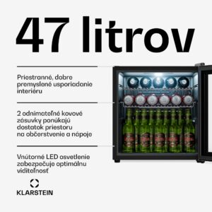 Klarstein Beersafe chladnička na nápoje so sklenenými dverami | 44 x 48 cm | Vnútorné LED osvetlenie | Strieborná
