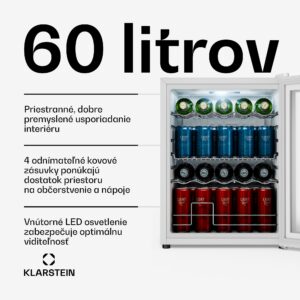 Klarstein Beersafe chladnička na nápoje so zrkadlovými sklenenými dverami | 64 x 48 cm | 85 W | 60 litrov | Biela