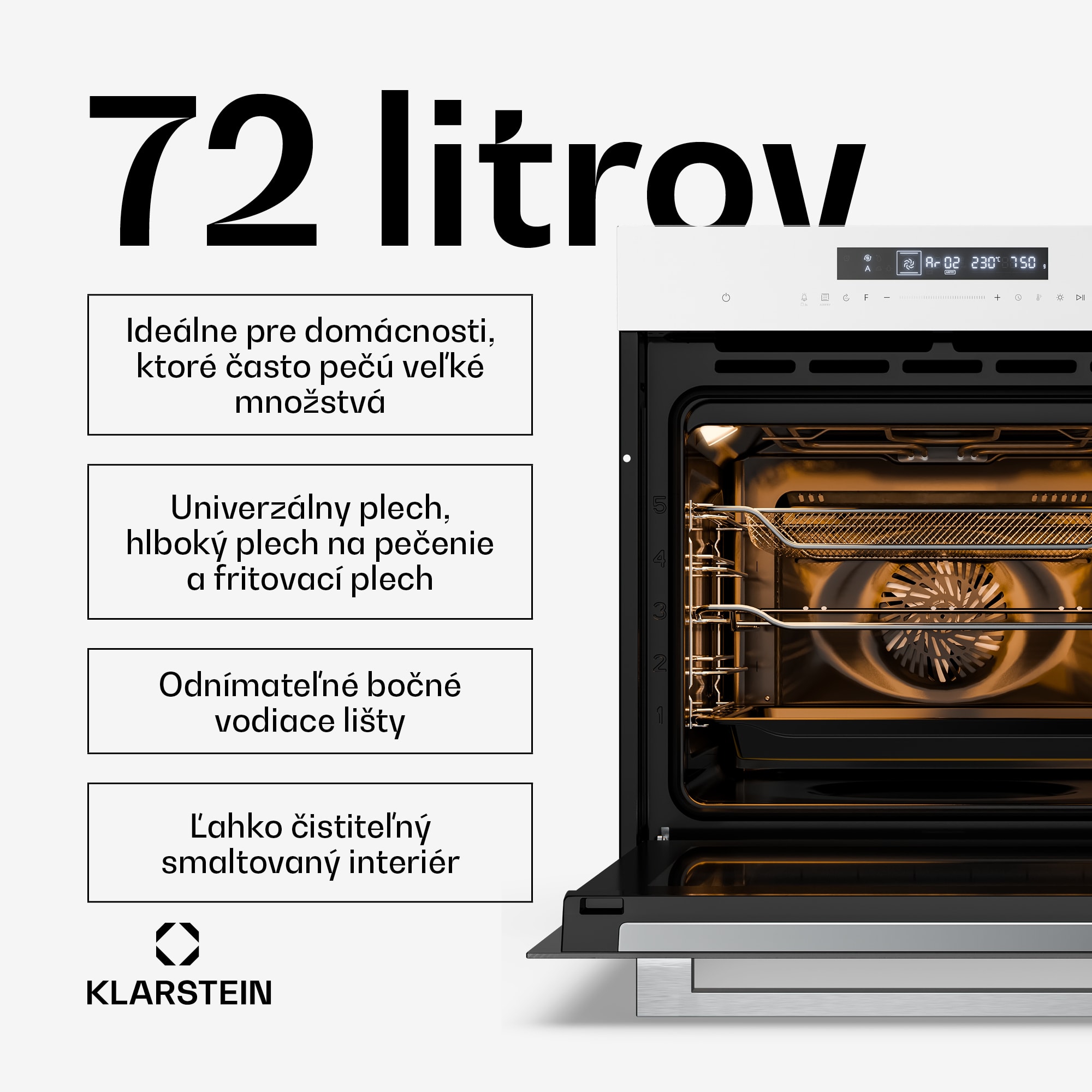 Klarstein Airjet rúra | Elektrická rúra s funkciou fritézy | 2900 W | 72 l | 60 cm – Obrázok 4