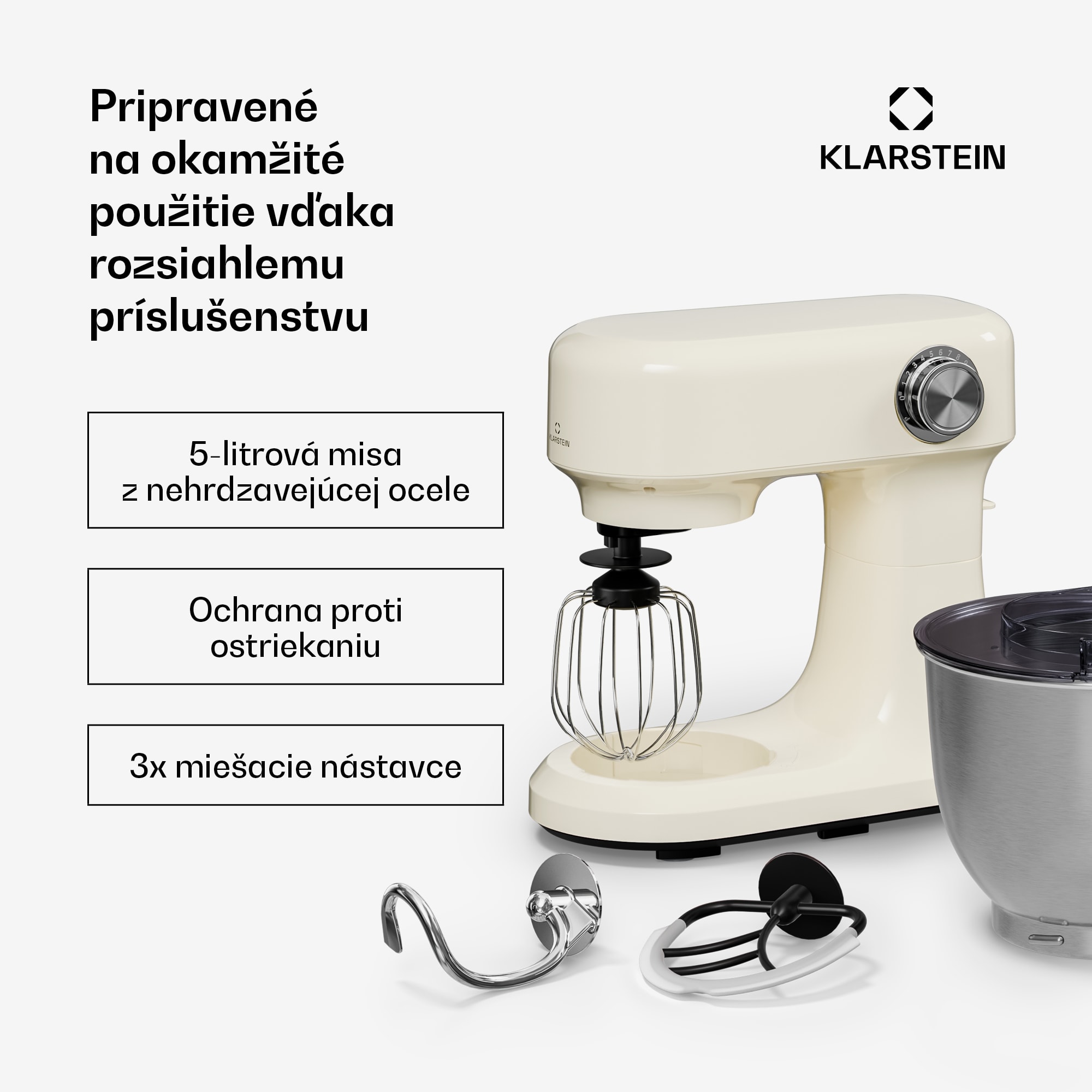 Klarstein Bella Evo kuchynský robot | planetárny miešací systém | 3 nástavce na mixovanie | 1500 W | 5 l – Obrázok 5