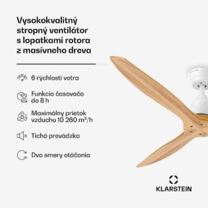 Klarstein Santa Elena stropný ventilátor | 132 cm | 35 W | 25 m² | Tichá prevádzka | Drevo