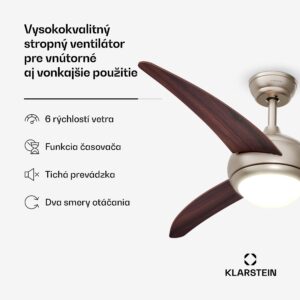 Klarstein El Paso stropný ventilátor so svetlom | 132 cm | 35 W | Tichá prevádzka | Drevo
