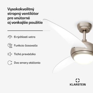 Klarstein El Paso stropný ventilátor so svetlom | 132 cm | 35 W | Tichá prevádzka | Drevo