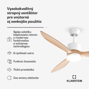 Klarstein SkyBreeze inteligentný stropný ventilátor so svetlom | 132 cm | 27 W | Tichý | LED | Drevo