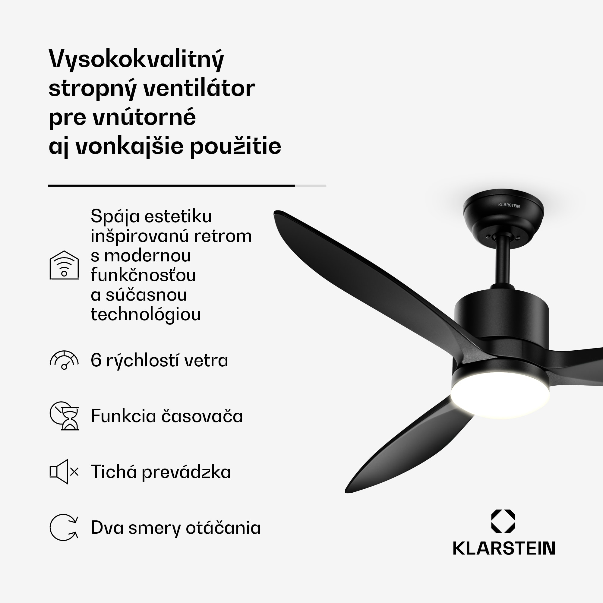 Klarstein SkyBreeze inteligentný stropný ventilátor so svetlom | 132 cm | 27 W | Tichý | LED | Drevo