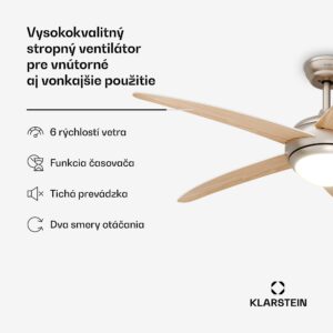 Klarstein Bolero stropný ventilátor so svetlom | 132 cm | 35 W | Tichá prevádzka | Drevo